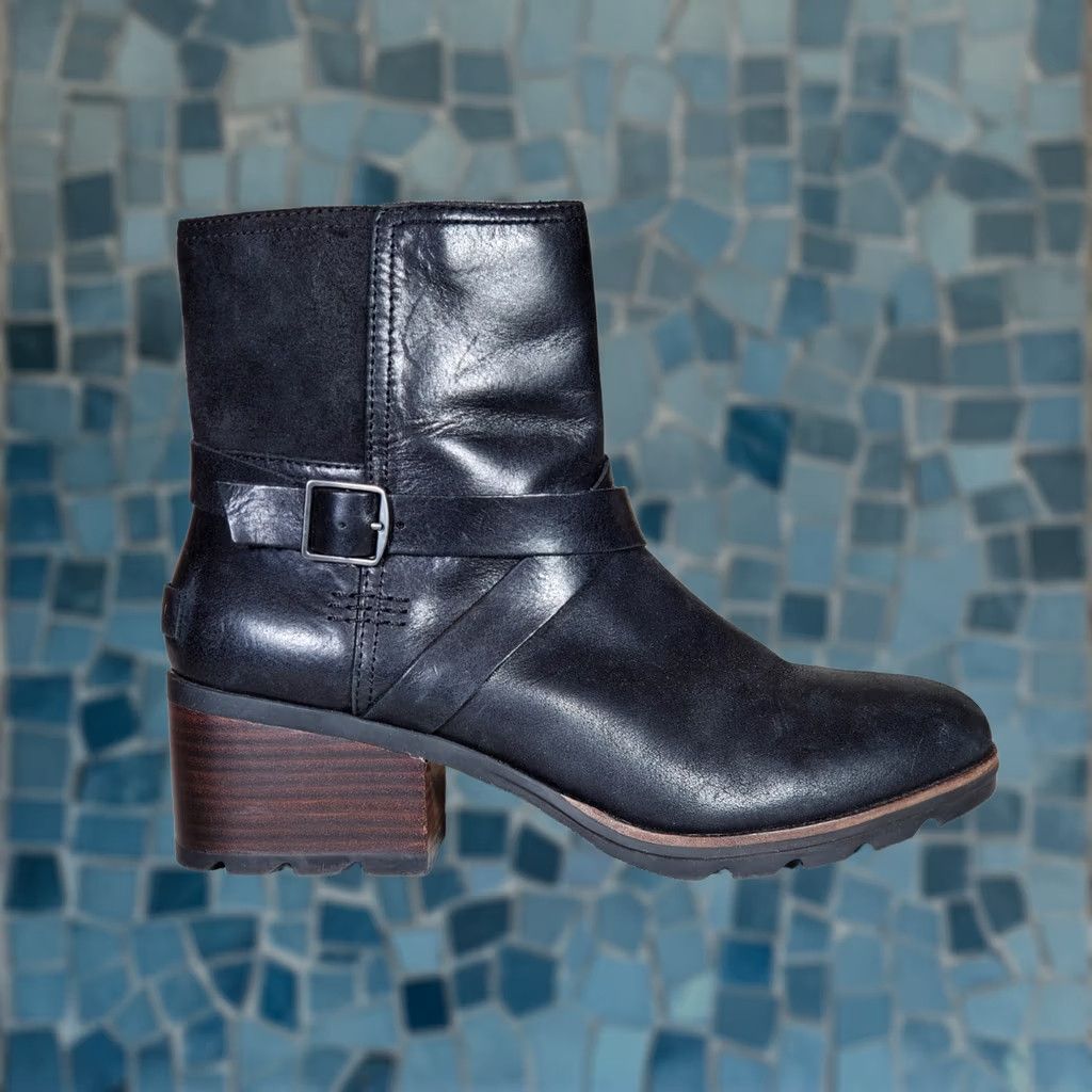 SOREL SOREL Cate Buckle Bootie NL3709-010 Black Leather Zip Rain Boot Women's US 11 Size US 11 / IT 41 - 1 Thumbnail