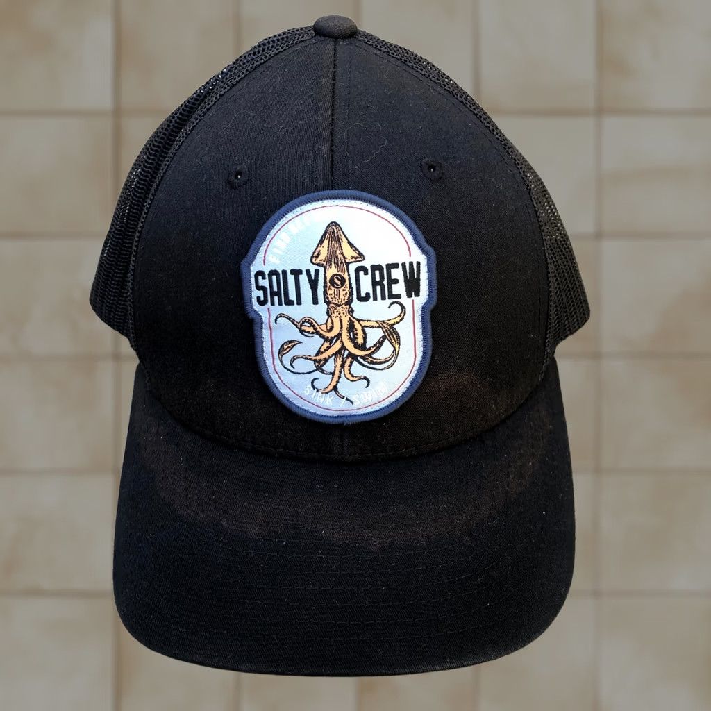 Vintage Salty Crew Trucker Hat Men's One Size Black Snapback Adjustable Cap Squid Size ONE SIZE - 1 Thumbnail