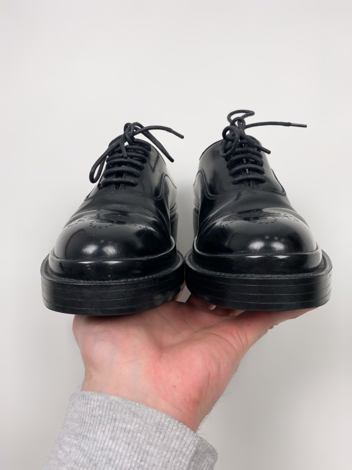 Prada Prada Black Brushed Leather Oxford Shoes Size US 7 / EU 40 - 7 Thumbnail