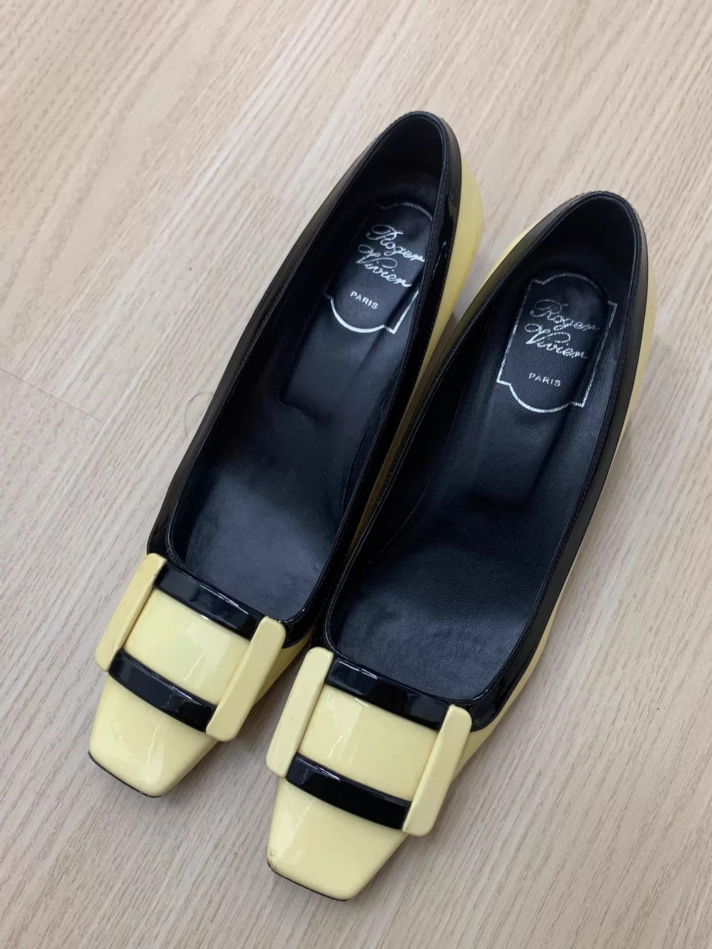Roger Vivier Roger Vivier Yellow Patent Square Buckle Pumps Size 38 New Size US 7.5 / IT 37.5 - 1 Thumbnail