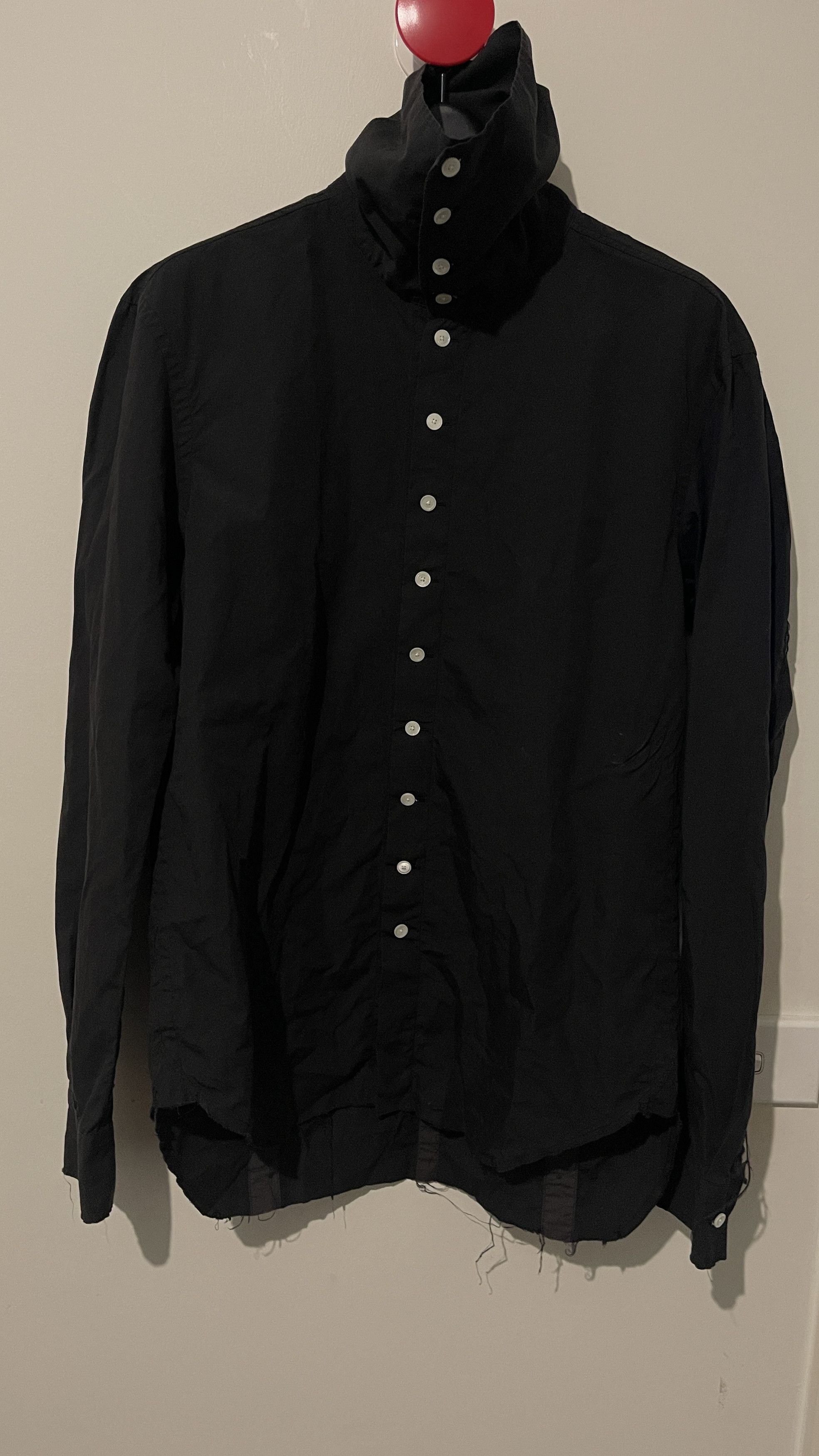 Distress Extended High Neck Button Shirt