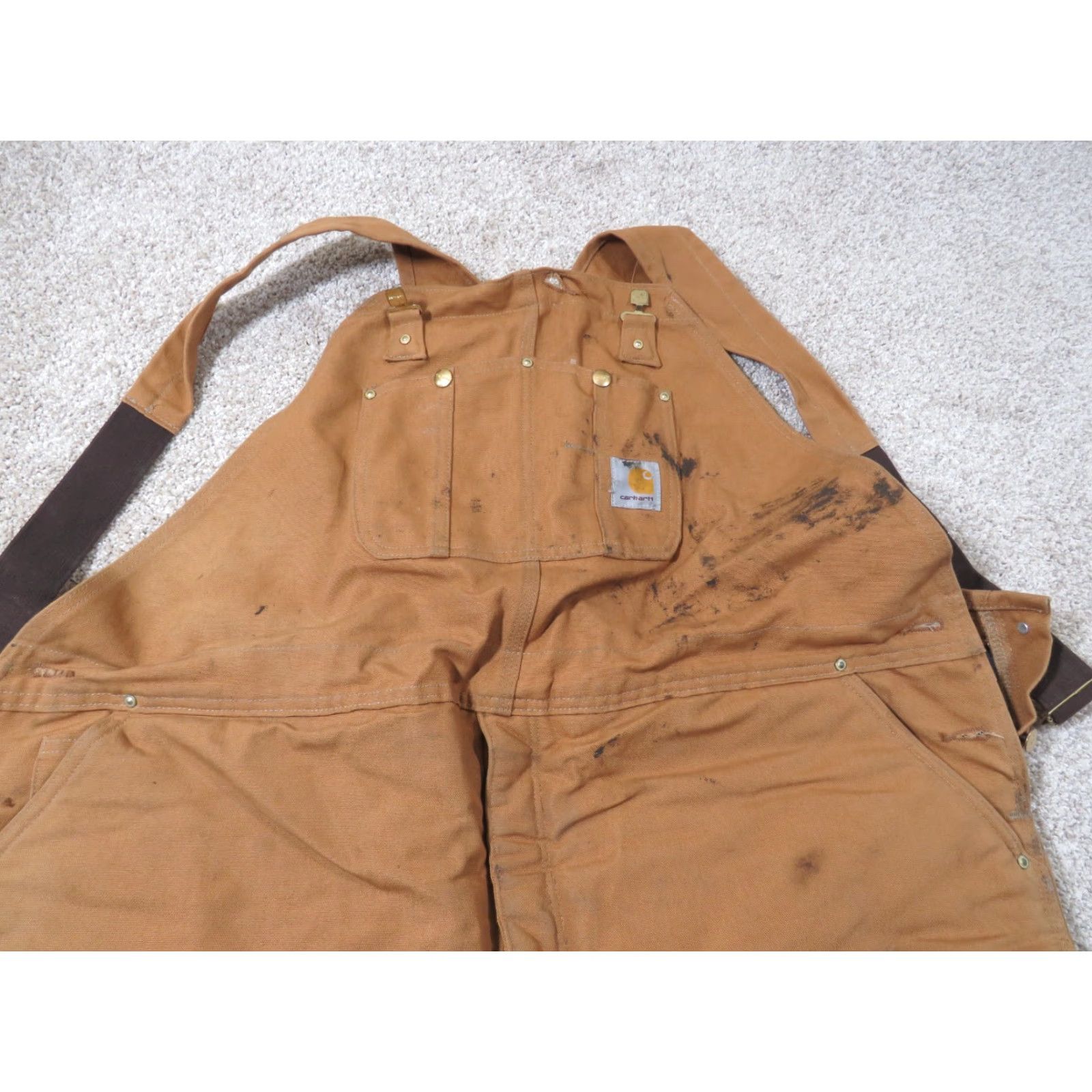 Carhartt VINTAGE Carhartt Overalls Bib Canvas Duck Quilted Insulated 50X30 Brown Logo 5-Pocket Workwear Mens Size US 34 / EU 50 - 4 Thumbnail