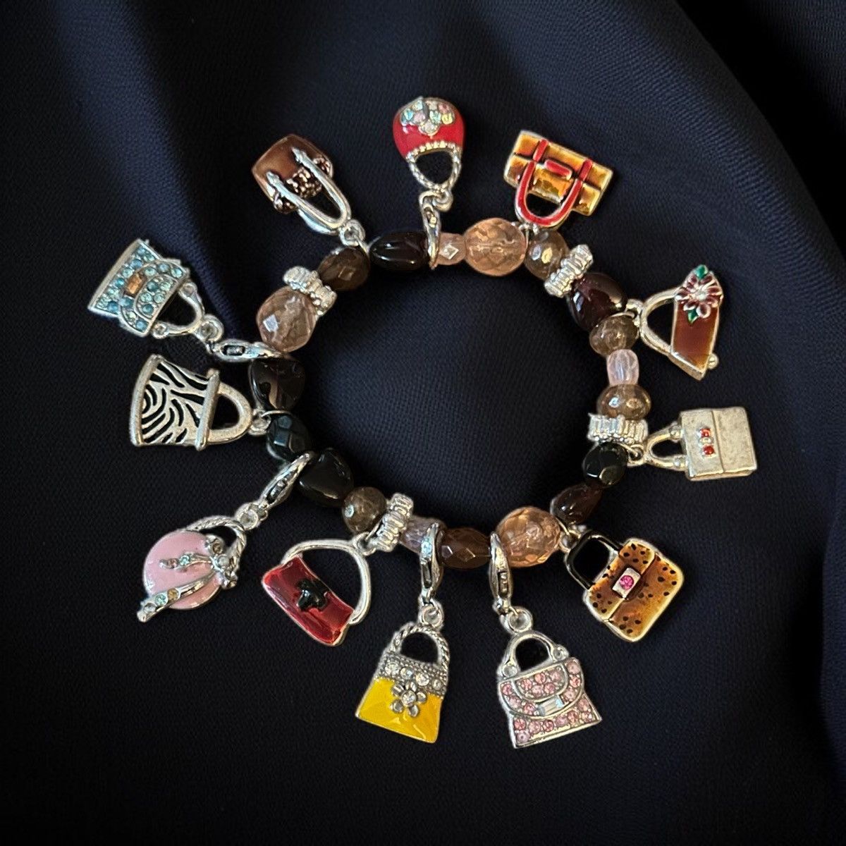Other Multicolor beaded stretch bracelet with fancy handbag charms Size ONE SIZE - 1 Thumbnail