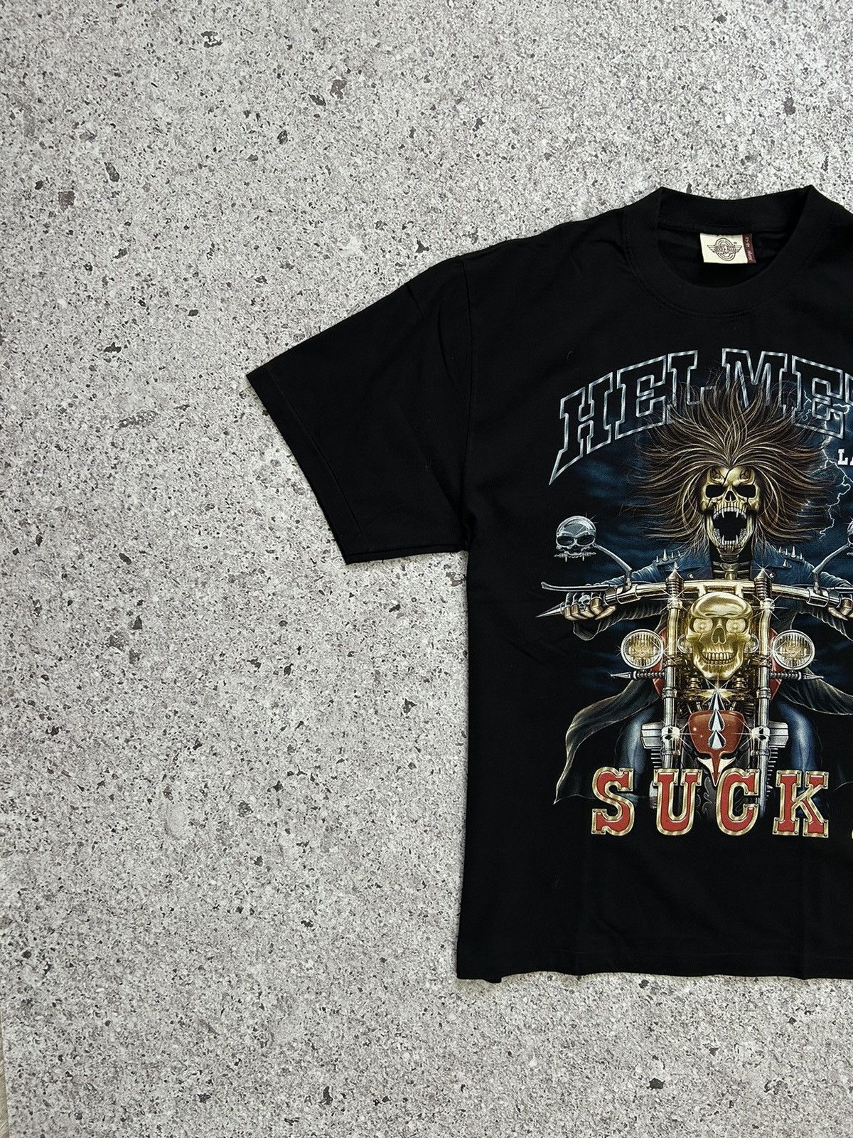 Band Tees × Vintage Vintage 90’s Helmet Laws Suck Skeleton On A Bike Rock Tee Size US XL / EU 56 / 4 - 2 Thumbnail