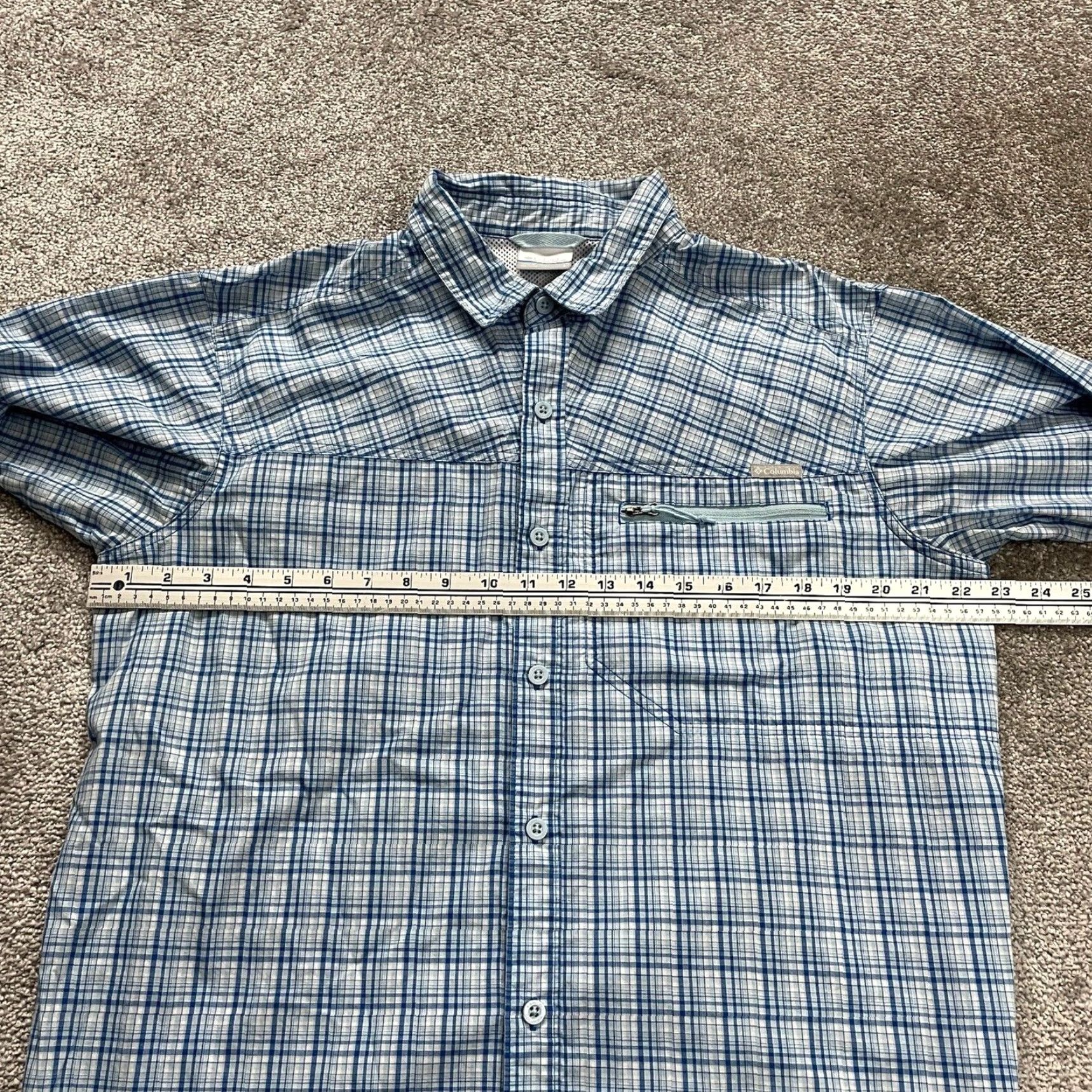 Vintage Columbia Shirt Large Mens Blue White Plaid Short Sleeve Button Down Zip Pocket Size US L / EU 52-54 / 3 - 6 Thumbnail