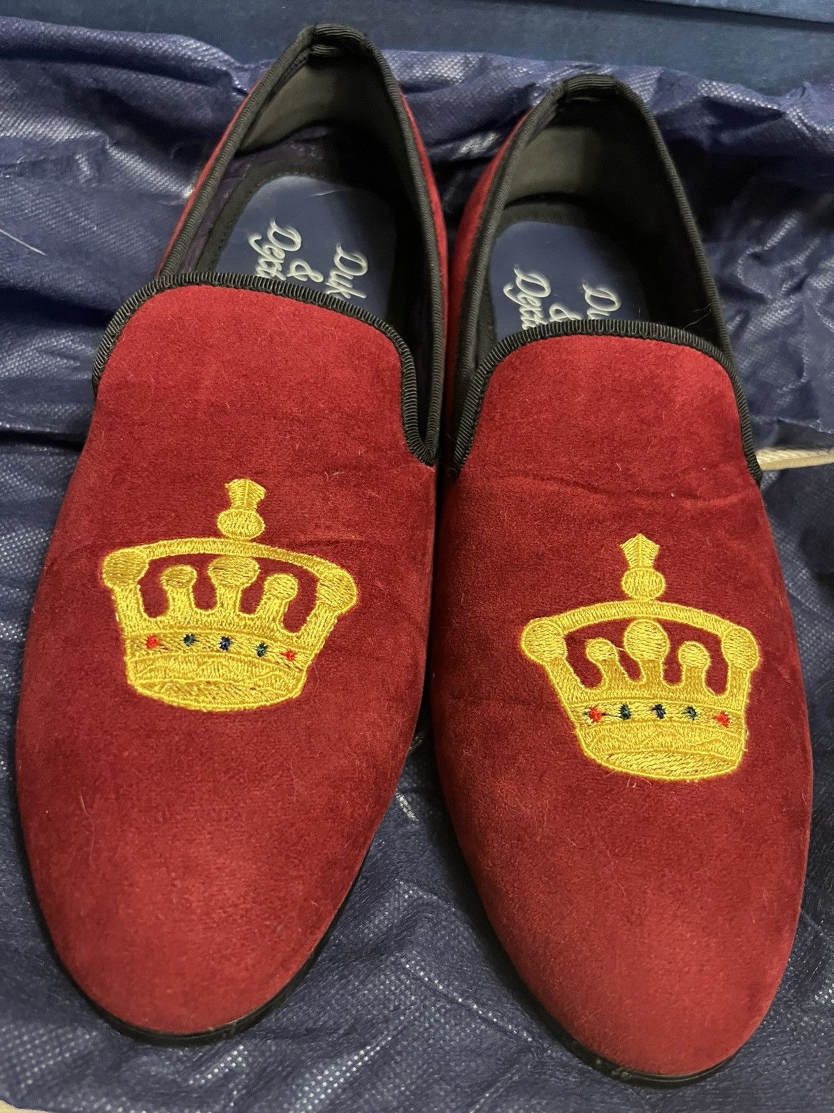 DUKE + DEXTER Handmade Duke and Dexter Burgundy/Red Velvet Loafers Crown Size US 7 / EU 40 - 5 Thumbnail
