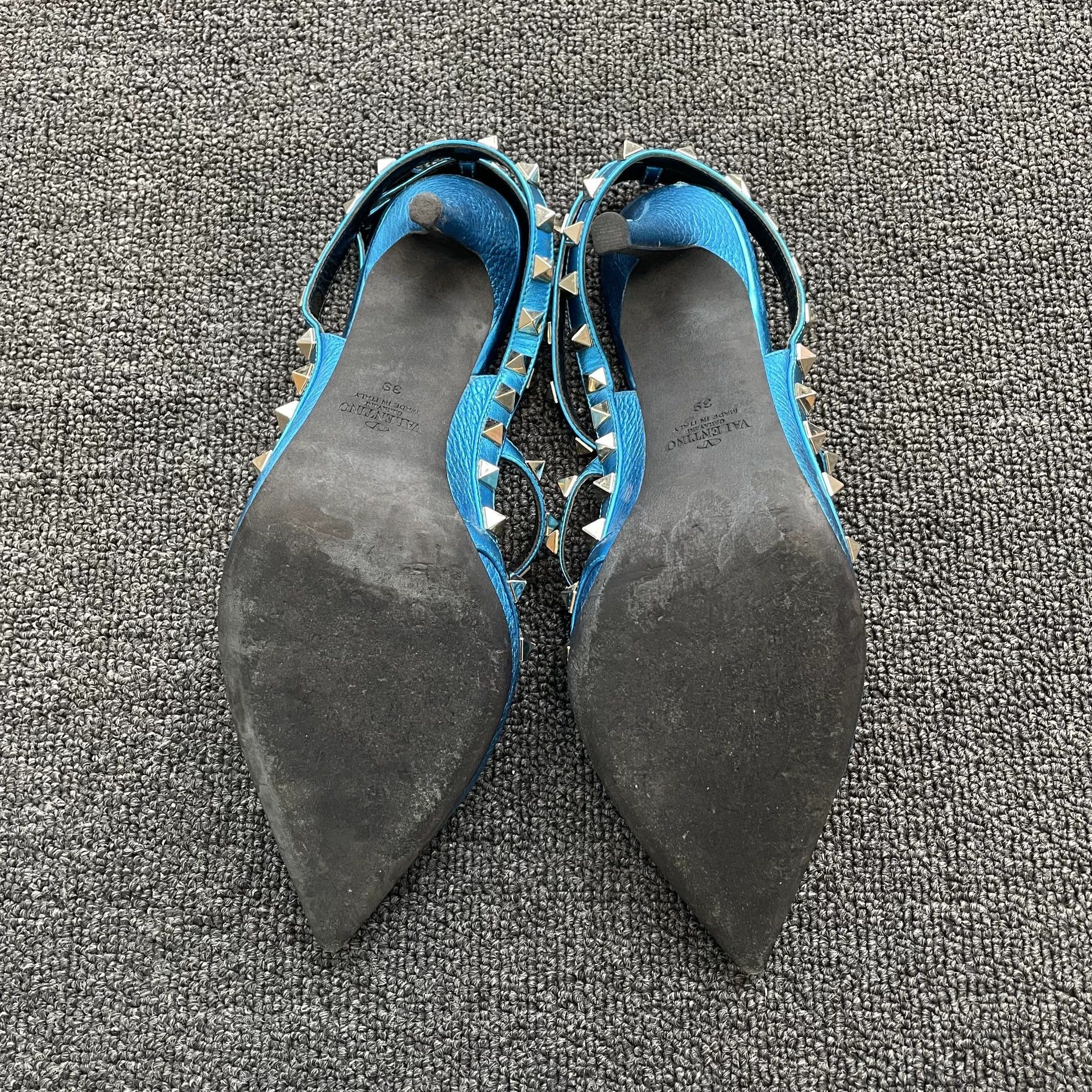 Valentino Valentino Rockstud Open Heel 10cm Roman Sandal Blue 39 Size US 8.5 / IT 38.5 - 7 Thumbnail
