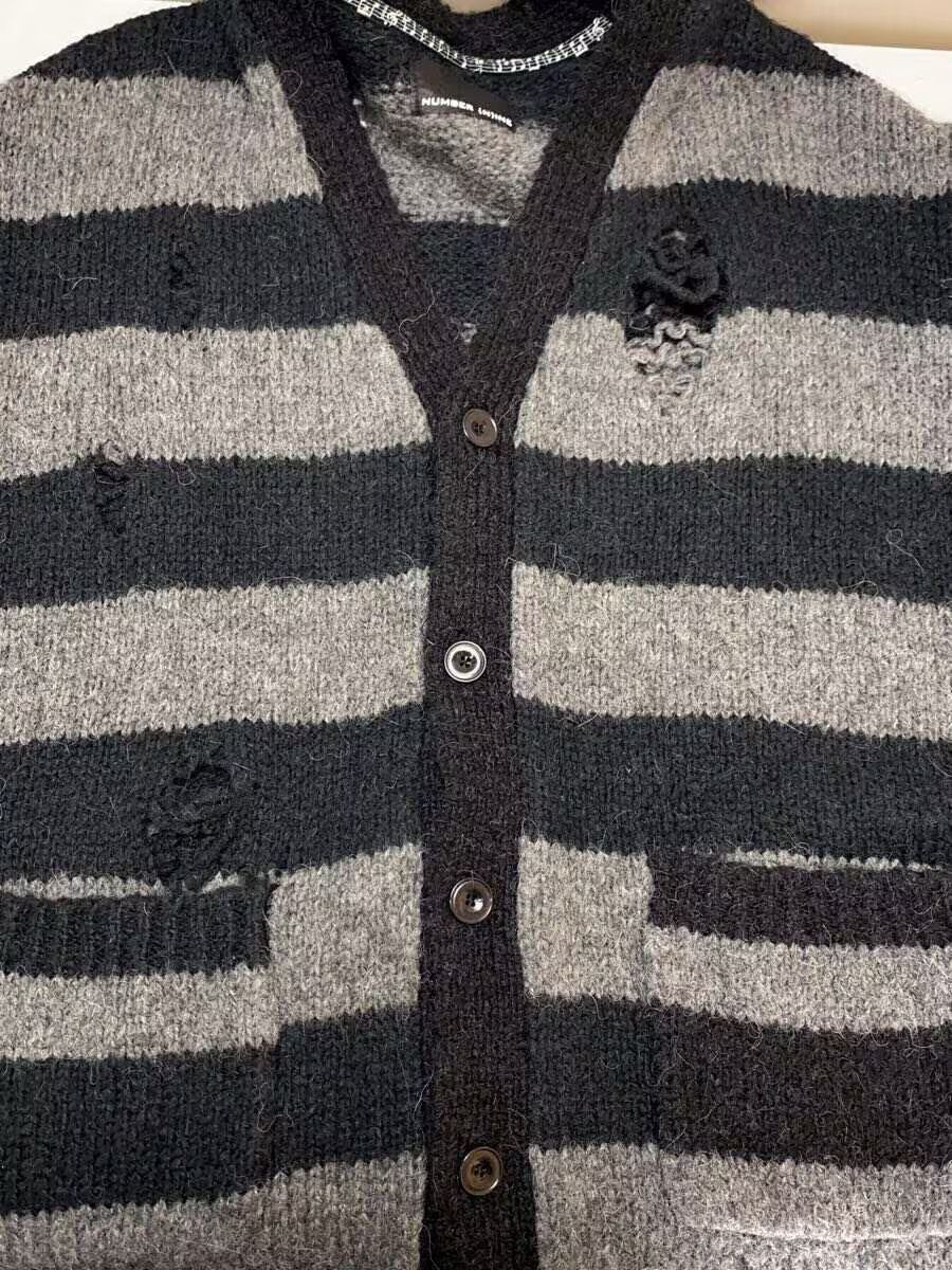 Number (N)ine Distressed Cobain Striped Knit Cardigan Size US M / EU 48-50 / 2 - 3 Thumbnail