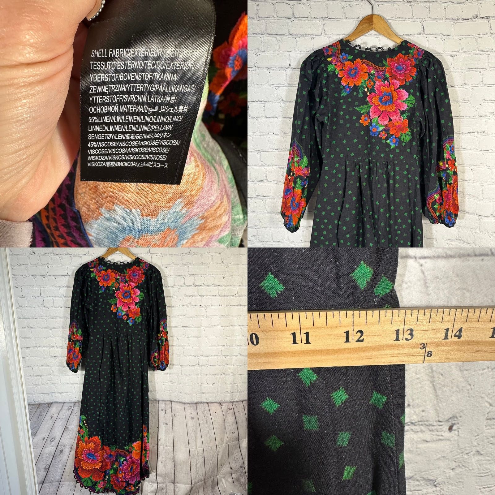Farm Rio Farm Rio Dress Blooming Garden Black Floral Midi NWT V-Neck Puff Sleeve Button-Down A-Line Linen Viscose multicolor 2XS Womens Size XXS / US 00 / IT 34 - 8 Thumbnail