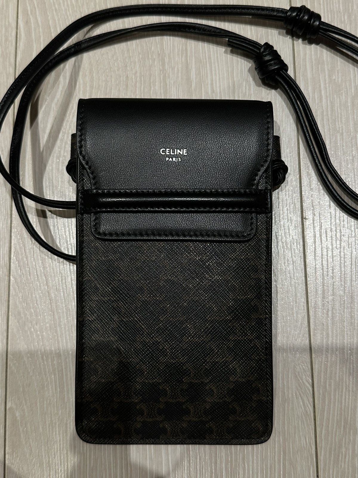 Celine × Hedi Slimane PHONE POUCH WITH FLAP IN TRIOMPHE CANVAS AND LAMBSKIN Size ONE SIZE - 4 Thumbnail