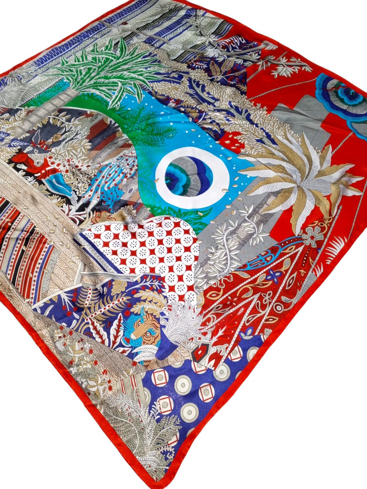 Other RICCINI Italy Red Blue Green Jungle Tiger Silk Scarf Shawl Size ONE SIZE - 3 Thumbnail