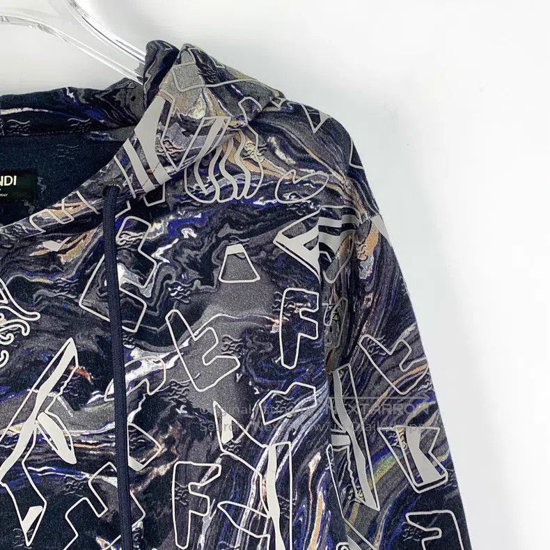 Fendi Fendi Dark Blue Logo Graffiti Printed Cotton Hooded Drawst Size US S / EU 44-46 / 1 - 3 Thumbnail
