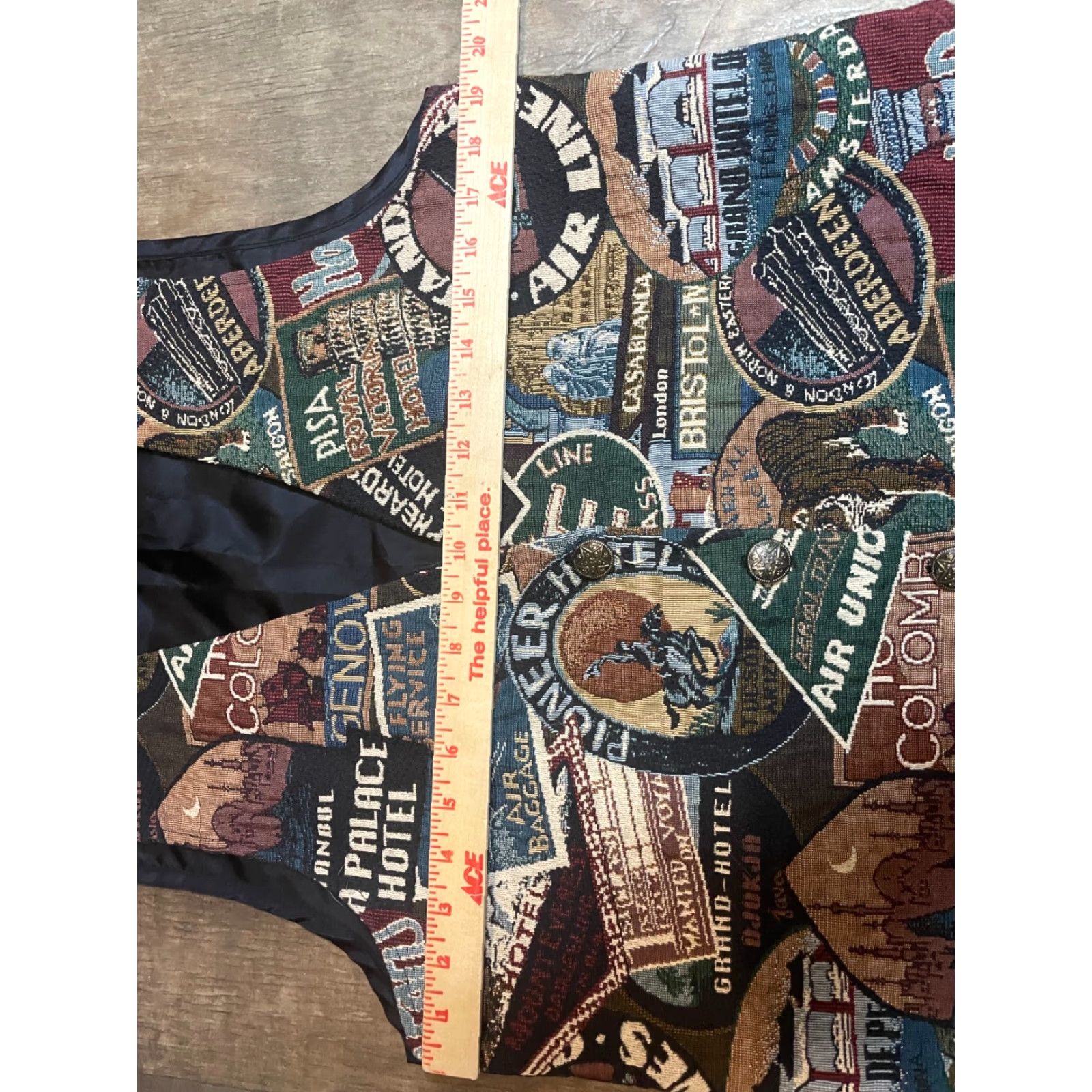 New Republic VINTAGE Denim Republic Vest Jacket Womens Large Made In USA Travel Pattern USA Geometric Short Sleeveless Blue Denim Jacket/Coat Womens L Size L / US 10 / IT 46 - 6 Thumbnail