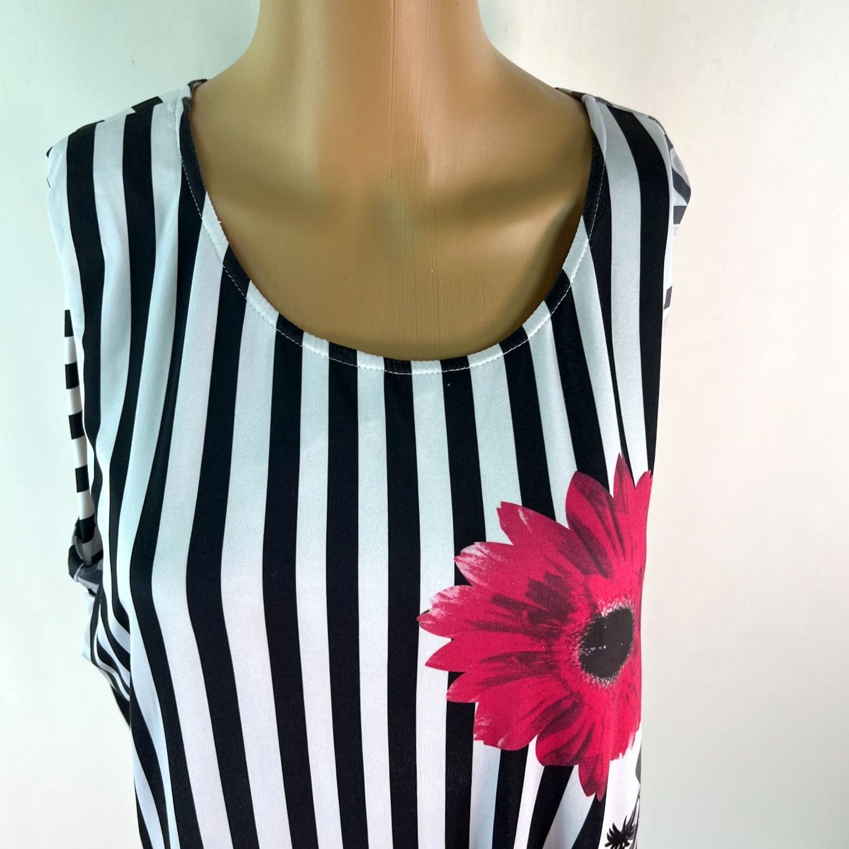 Mango Tango Mango Black Striped Sleeveless Round Neck Knit Shift Dress XXL Womens Knee Length Pockets Cardiganless Casual Shirtwear Style Classic Size XXL / US 16-18 / IT 52-54 - 3 Thumbnail