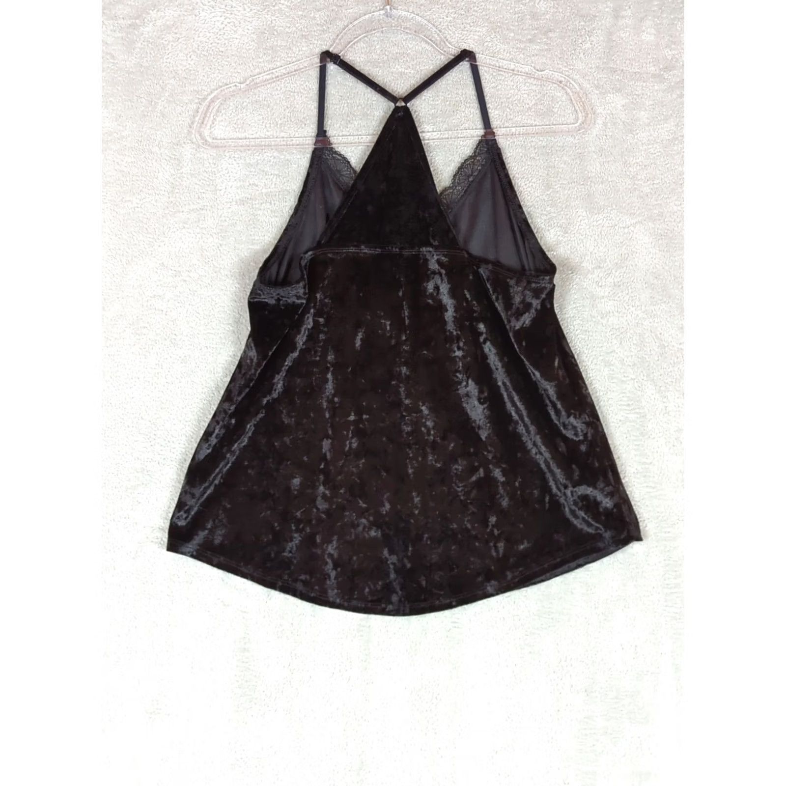 Vintage VINTAGE Crushed Velvet Cami Women L Blk Lace Trim Tank Top Dark Fairy Whimsigoth Grunge Size L / US 10 / IT 46 - 8 Thumbnail