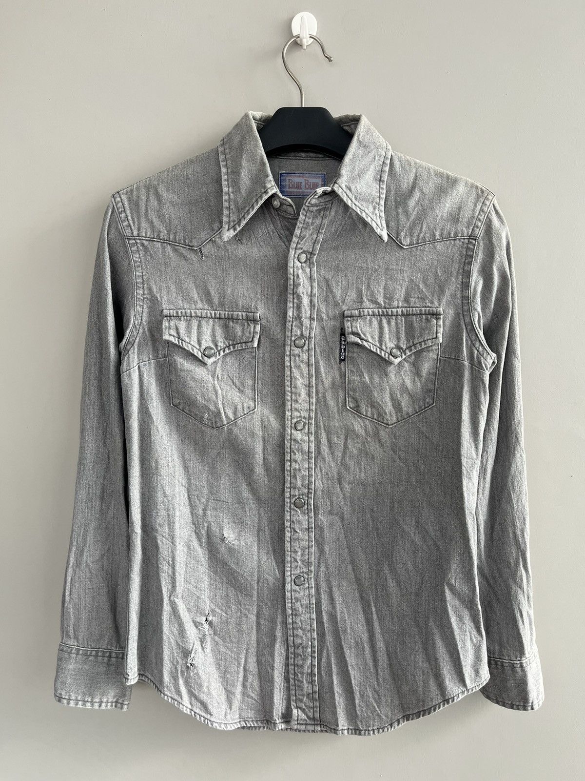 image of Blue Blue Japan Indigo Denim Shirts Distressed, Men's (Size Small)