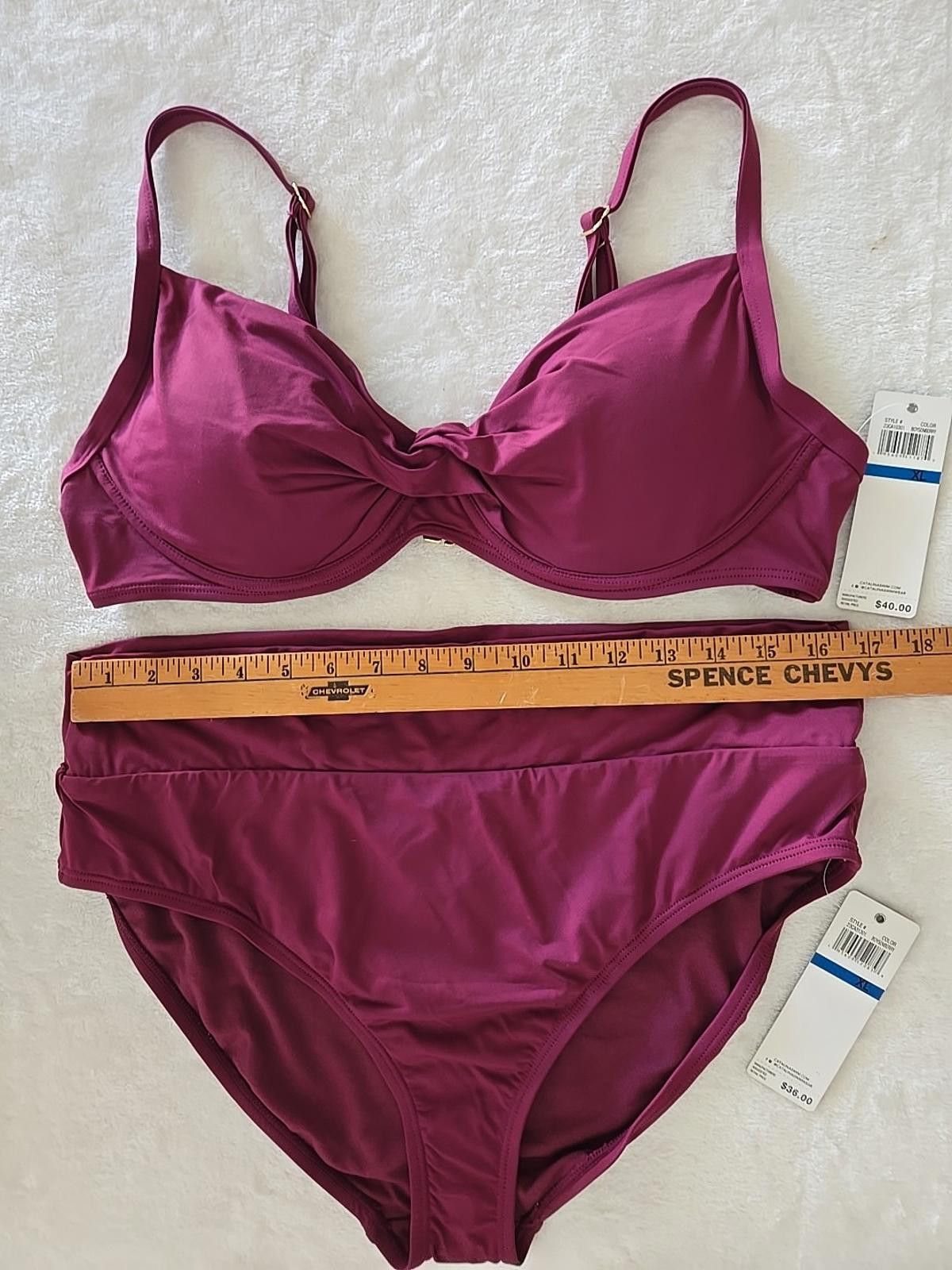 Catalina NWT $76 Catalina Women's 2 pcs Swimsuit Bikini XL Underwire Size ONE SIZE - 6 Thumbnail