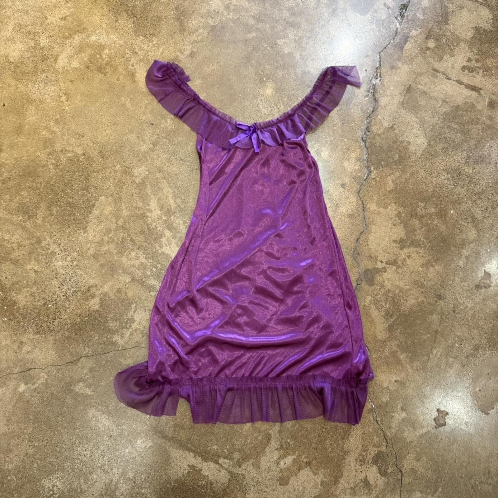 Other Purple Ruffle Babydoll Off the Shoulder Slip Dress Size M / US 6-8 / IT 42-44 - 2 Thumbnail