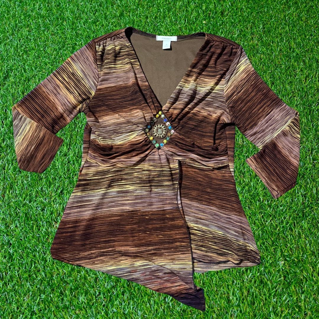 Other Dressbarn brown striped v-neck blouse Size M / US 6-8 / IT 42-44 - 1 Thumbnail