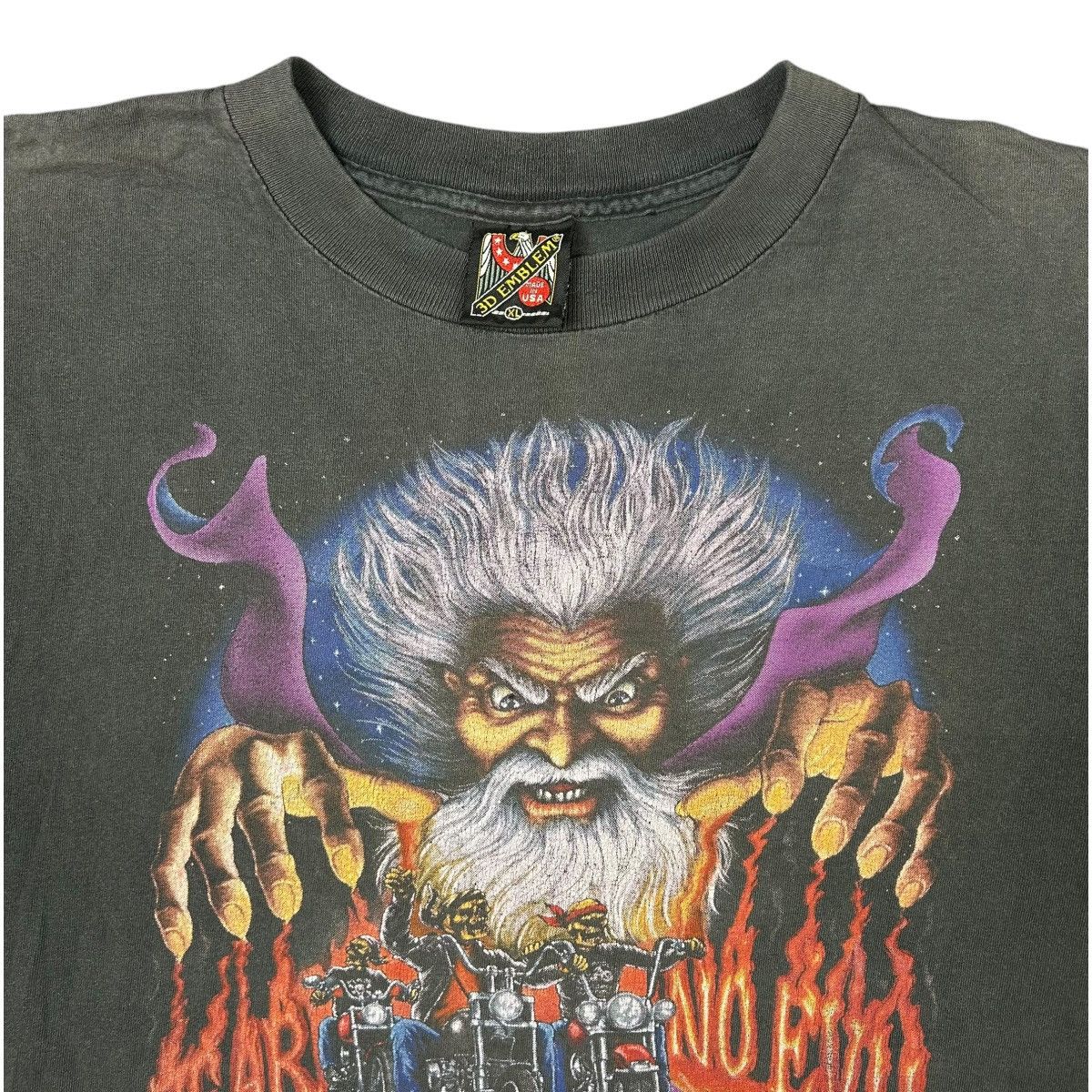 Harley Davidson Vintage 90s Smoked Out “Fear No Evil” 3D Emblem Tee Size US XL / EU 56 / 4 - 2 Thumbnail