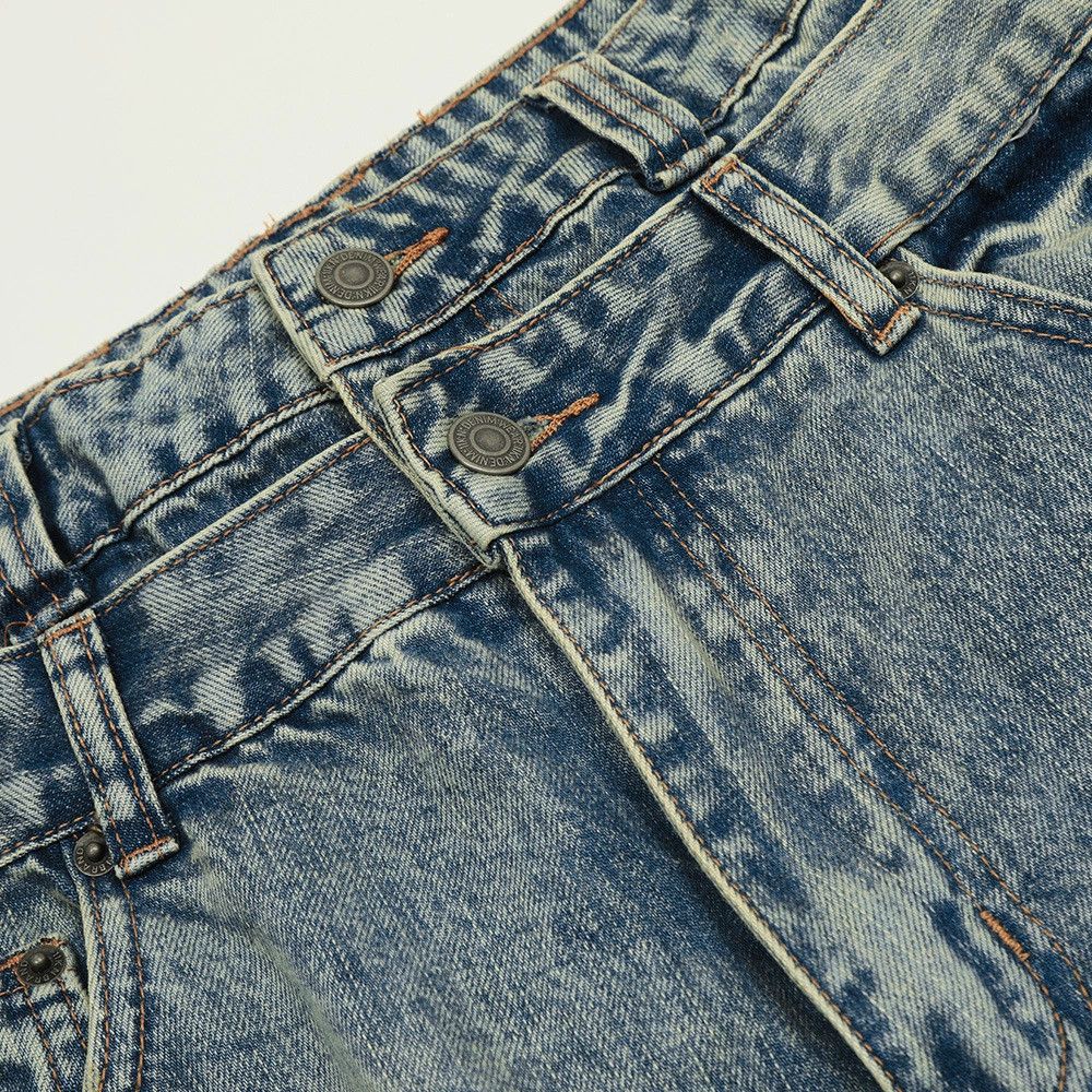 Vintage Stitching washed distressed casual double waist jeans Size US 32 / EU 48 - 3 Thumbnail