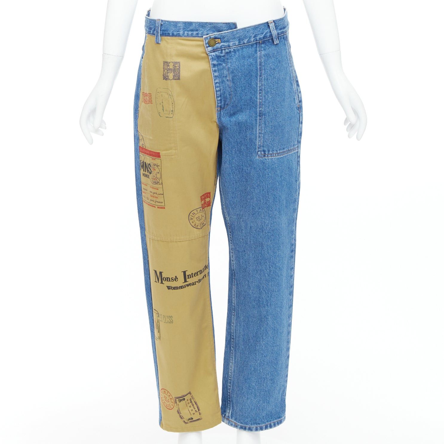 MONSE MONSE beige blue postcard print camo split contrast jeans US6 M Size 28" / US 6 / IT 42 - 1 Thumbnail