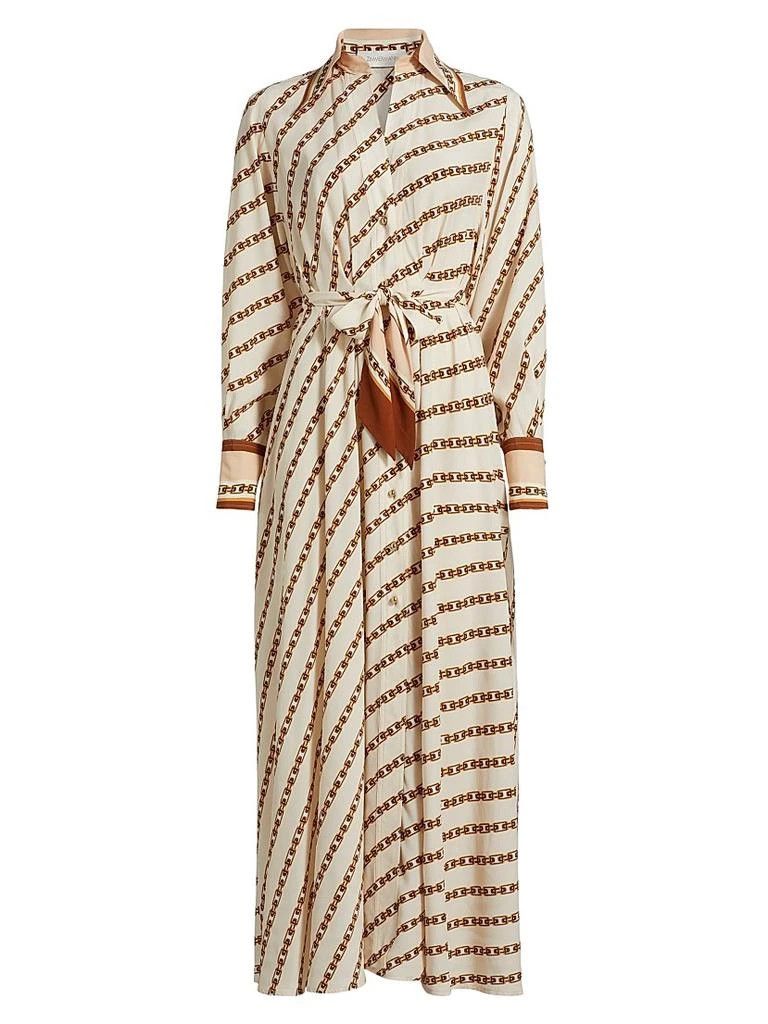 Zimmermann oc11z0226 Tuck Midi-Shirt Dress In Cream/Brown Size L / US 10 / IT 46 - 1 Thumbnail