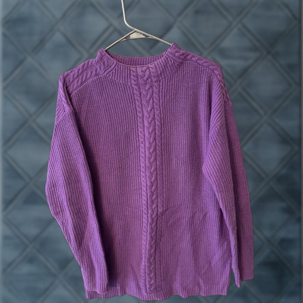 Talbots VINTAGE Talbots Sweater Mock Neck Cable-Knit Wool Purple Medium Ladies Pullover Preppy Size M / US 6-8 / IT 42-44 - 1 Thumbnail