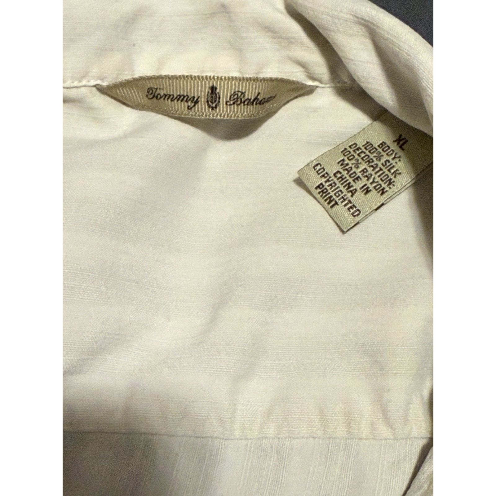 Tommy Bahama VINTAGE Tommy Bahama Camp Shirt XL Ivory Silk Embroidered Another Year in Paradise 2009 Short Sleeve Button-Up Mens Size US XL / EU 56 / 4 - 5 Thumbnail