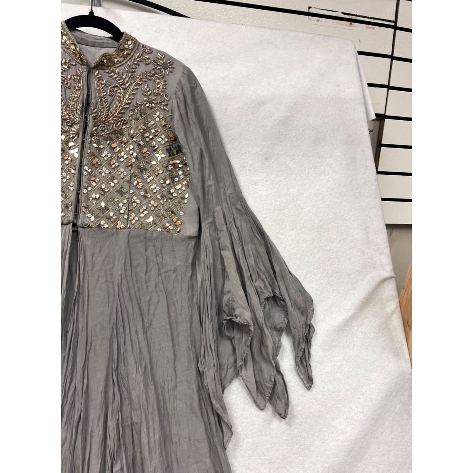 Bell Unbranded Gray Maxi Dress Unisex Adults XL Long Embroidered Bell Sleeve Sequins Gown Anarkali Fashion Size XL / US 12-14 / IT 48-50 - 6 Thumbnail