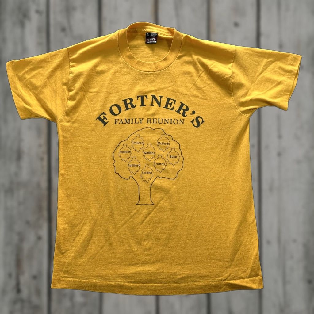 Fruit Of The Loom VINTAGE Fruit of the Loom Shirt Mens Large Yellow 90s Fortner Family Reunion Graphic Print Crew Neck Short Sleeve T-Shirt Mens Size US L / EU 52-54 / 3 - 1 Thumbnail