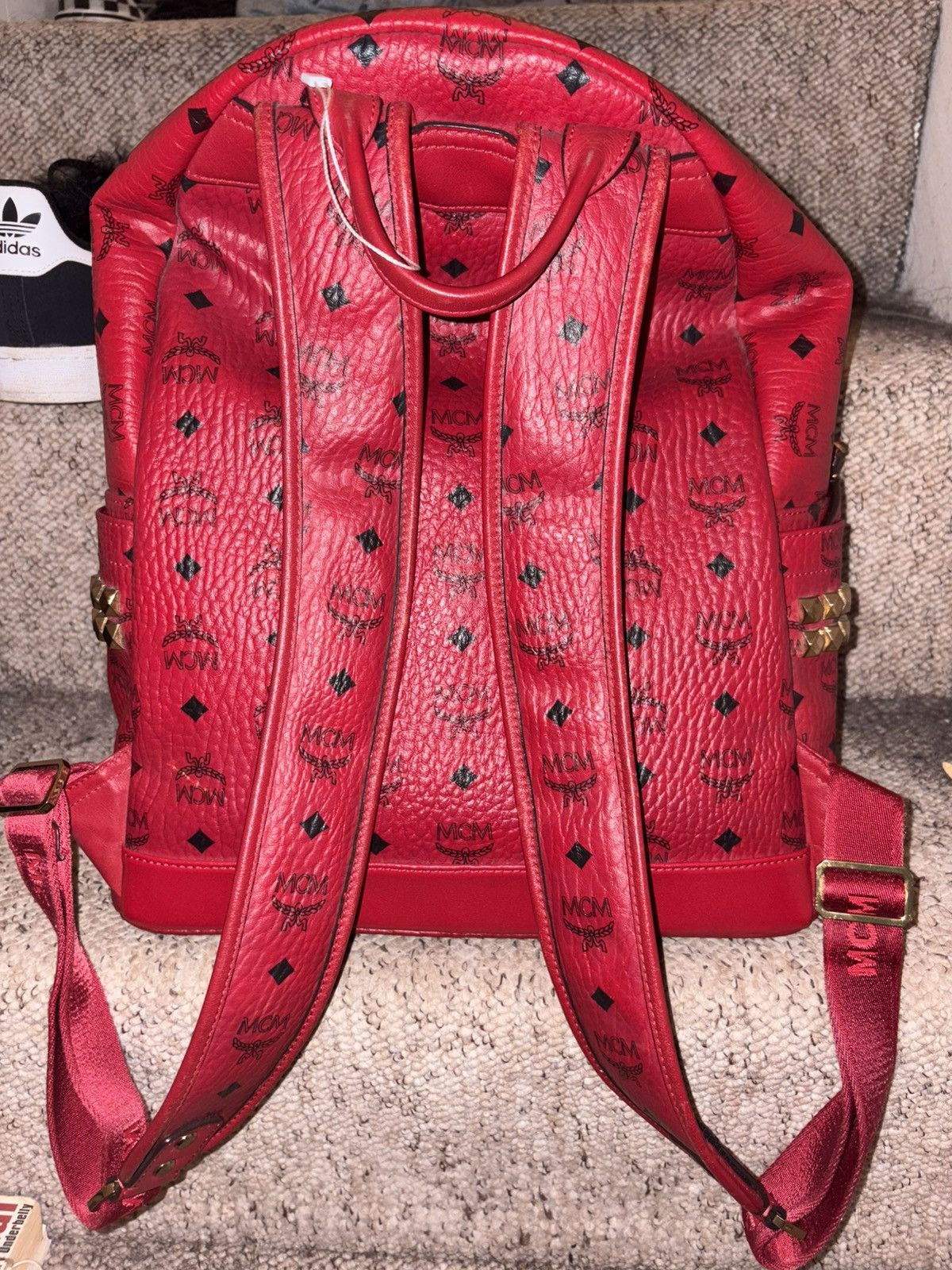 MCM MCM red Visetos stark studded backpack Size ONE SIZE - 3 Thumbnail