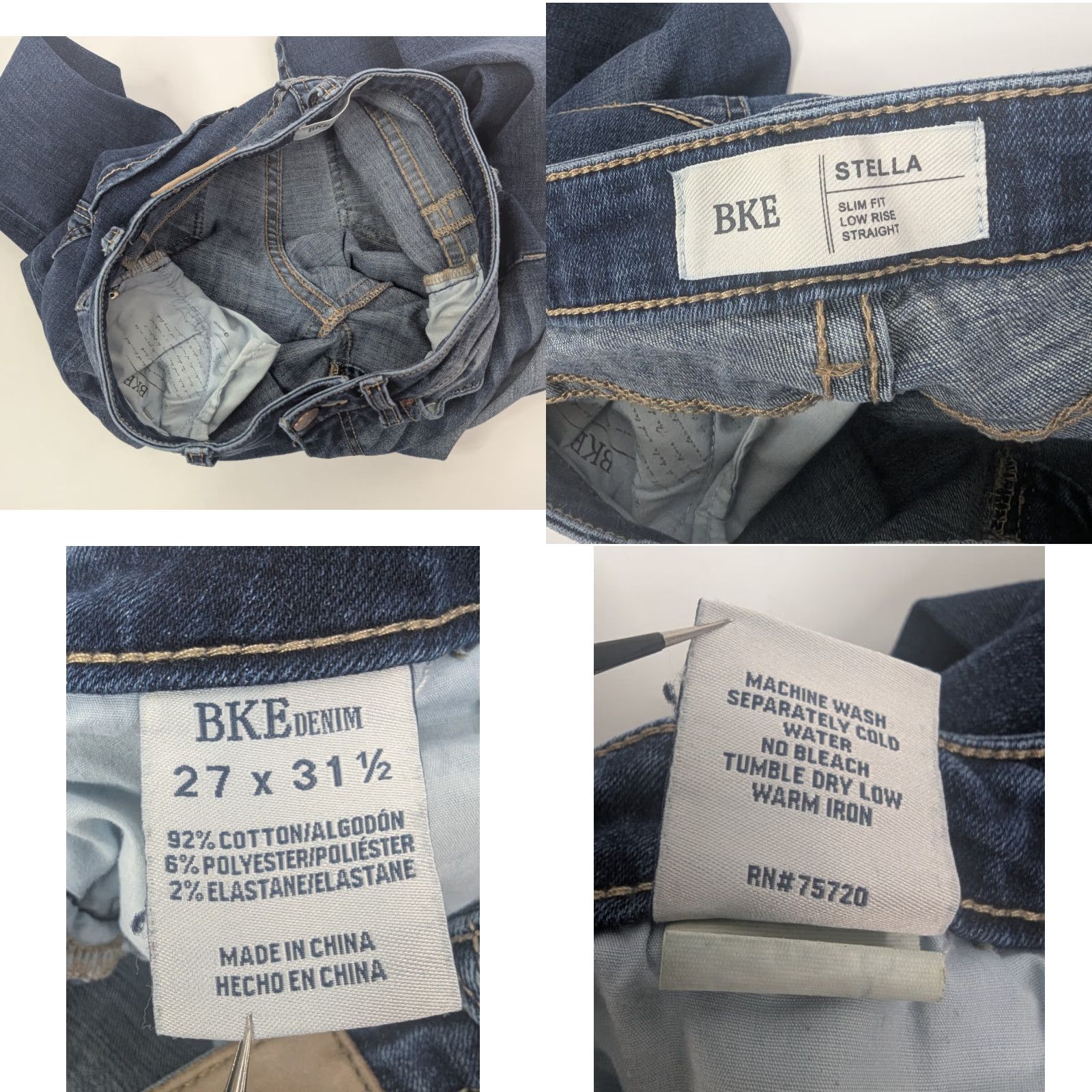 Vintage BKE Stella Slim Fit Low Rise Jeans Womens Blue 27x31.5 Denim Distressed Logo 5-Pocket Straight Vintage No Size 27" / US 4 / IT 40 - 8 Thumbnail