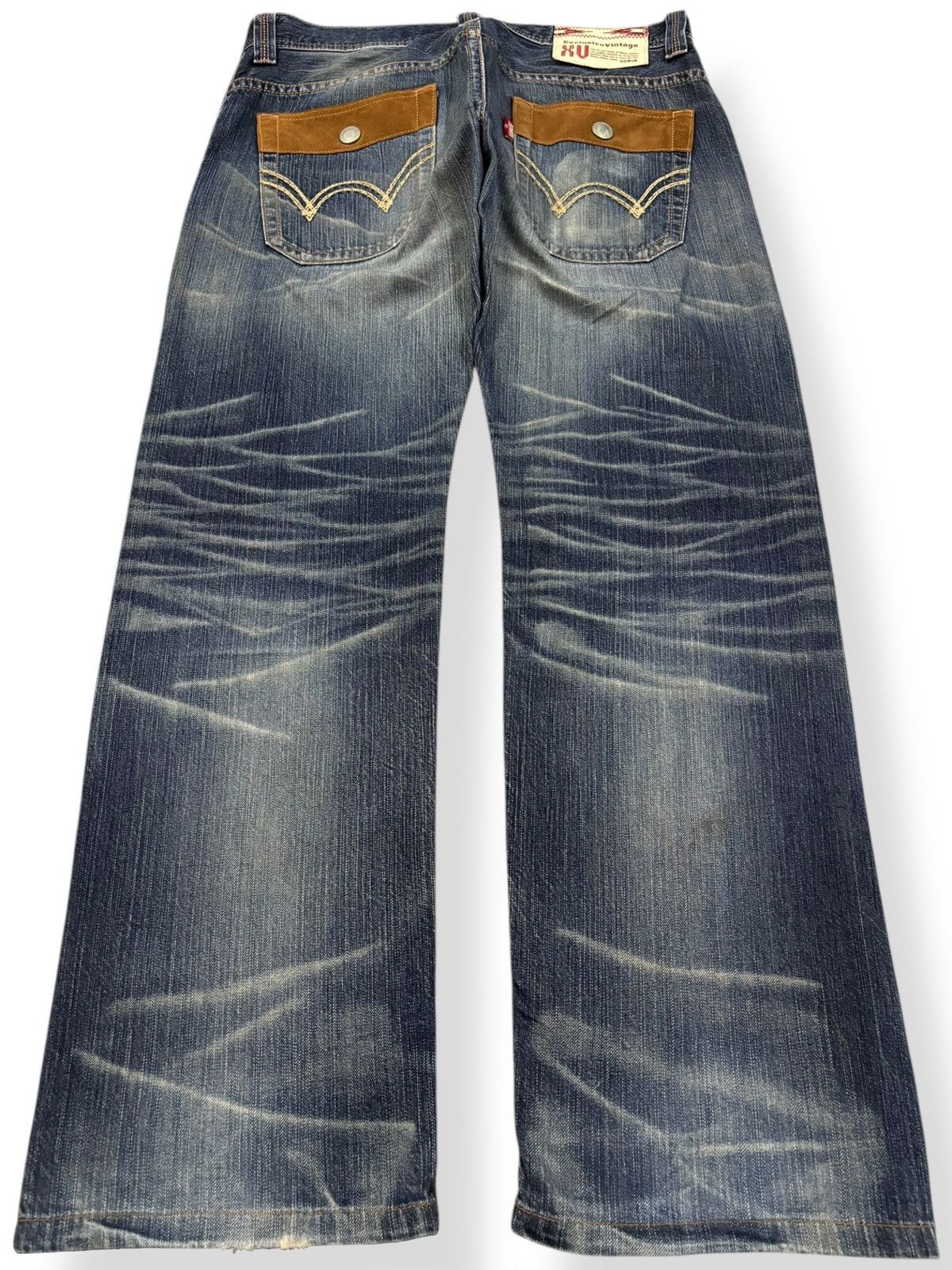 Edwin Vintage Edwin XV Whisker Washed Distressed Denim Bush Pants Size US 35 - 2 Thumbnail