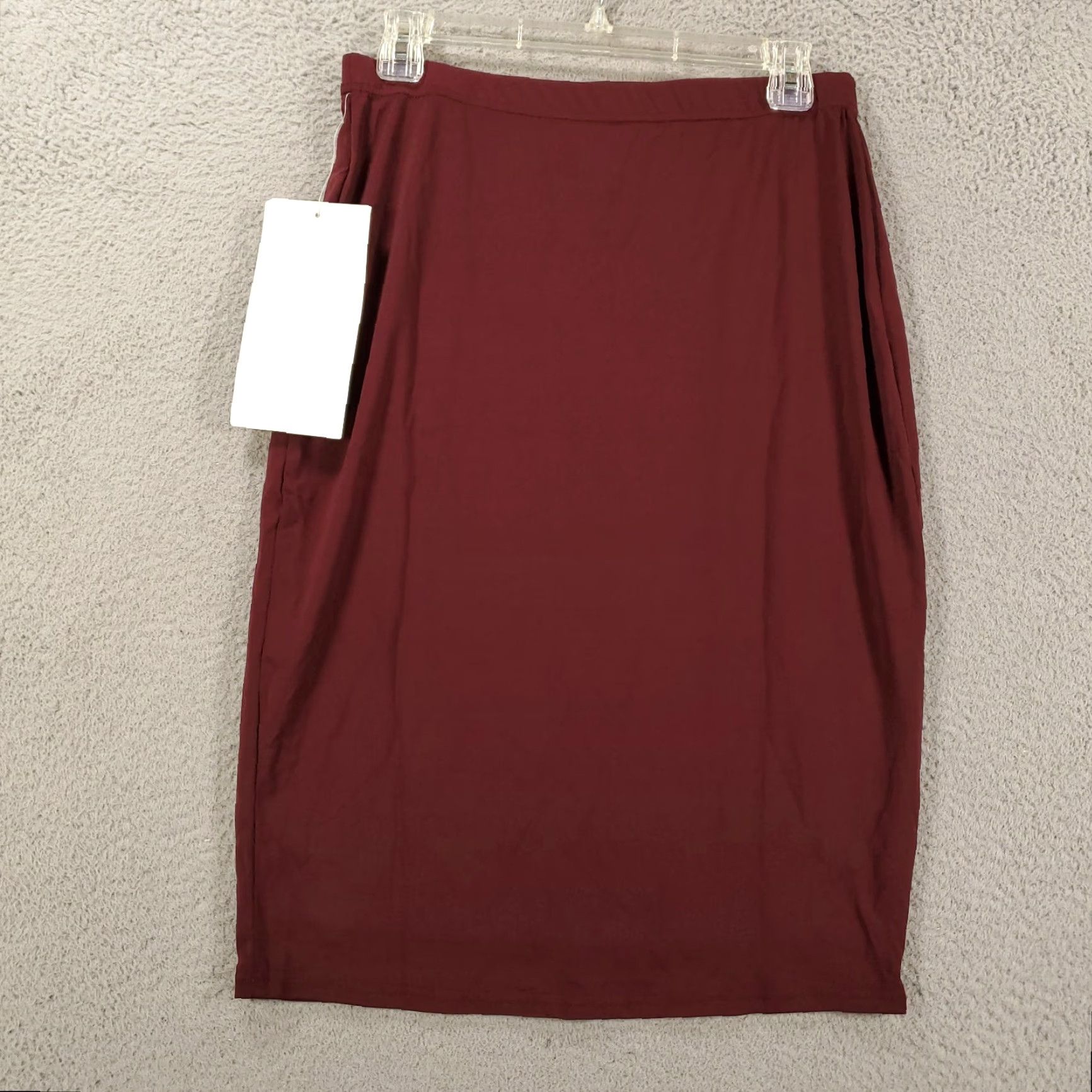 Vintage Ashro Women Skirt New Midi Size Medium Burgundy Calf Length Pull On Stretchy Lined Size 32" / US 10 / IT 46 - 4 Thumbnail