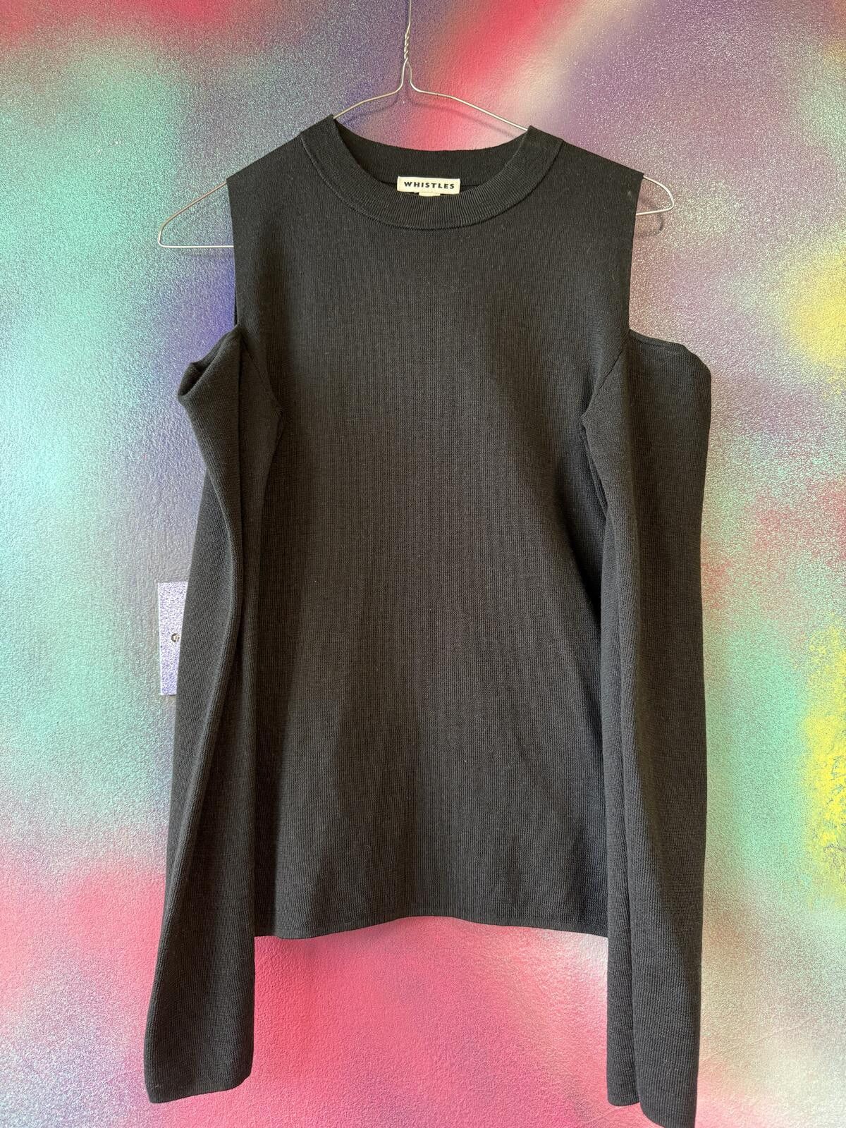 Other Whistles Black Cold Shoulder Long-Sleeved Knit Top Size S / US 4 / IT 40 - 1 Thumbnail