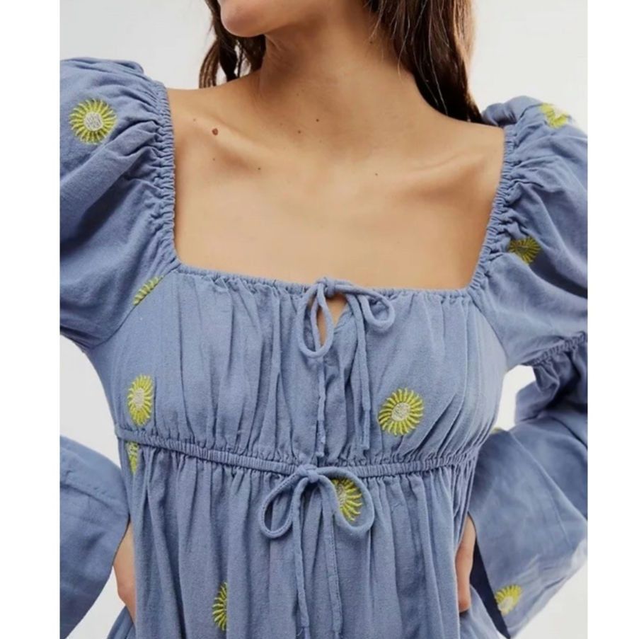 Free People NWT Free People Emory Embroidered Midi Dress $168 XS Blue Size XS / US 0-2 / IT 36-38 - 2 Thumbnail
