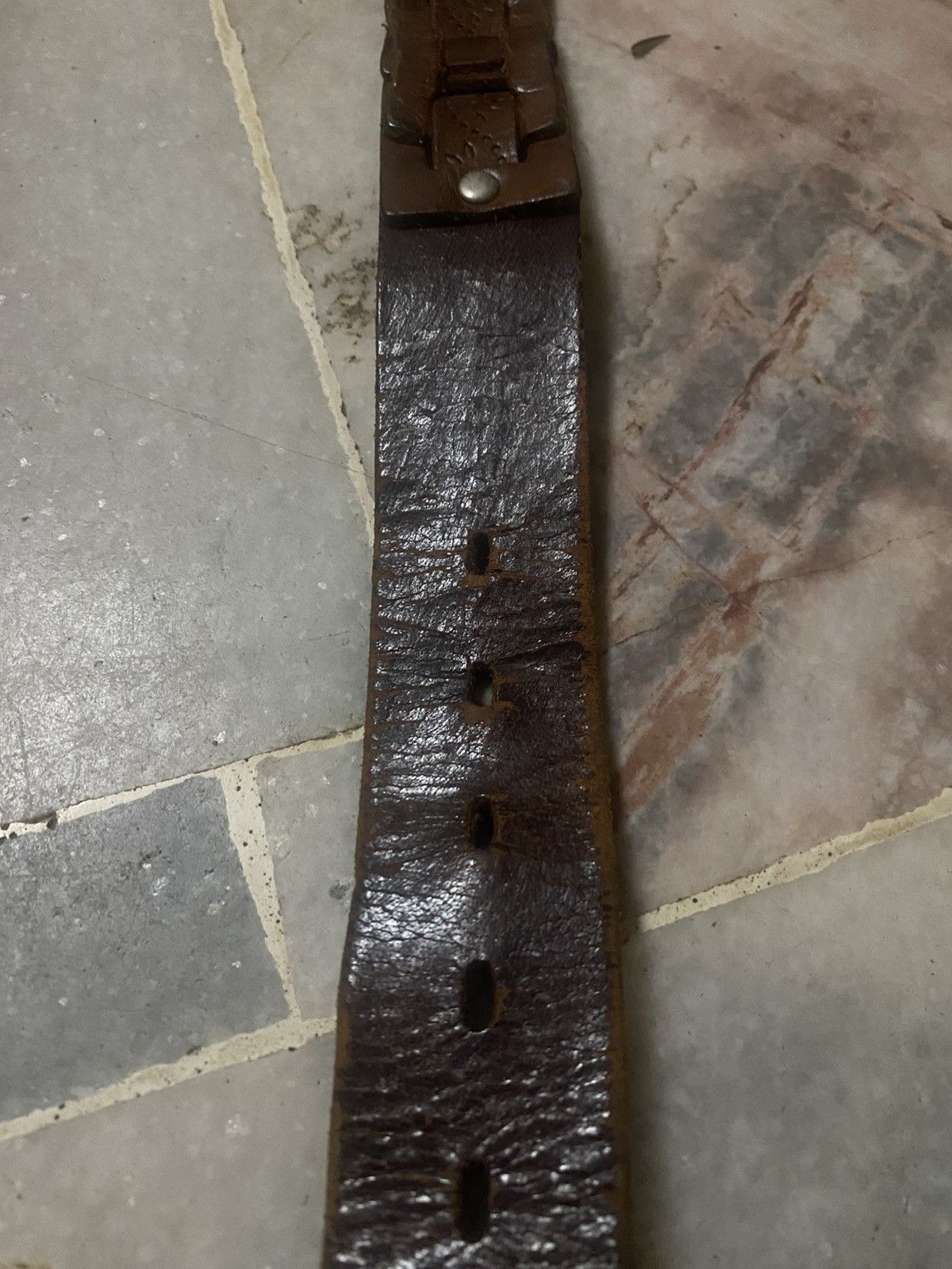 Genuine Leather Vintage Brown Leather Belt With Boho Floral Design Size ONE SIZE - 4 Thumbnail