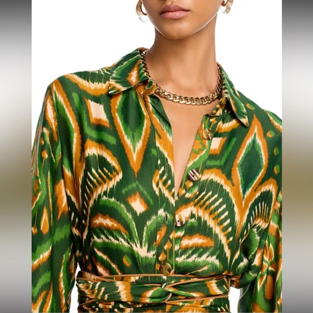 Farm Rio FARM Rio Pineapple Ikat Long Sleeve Shirtdress Dress Size M / US 6-8 / IT 42-44 - 5 Thumbnail