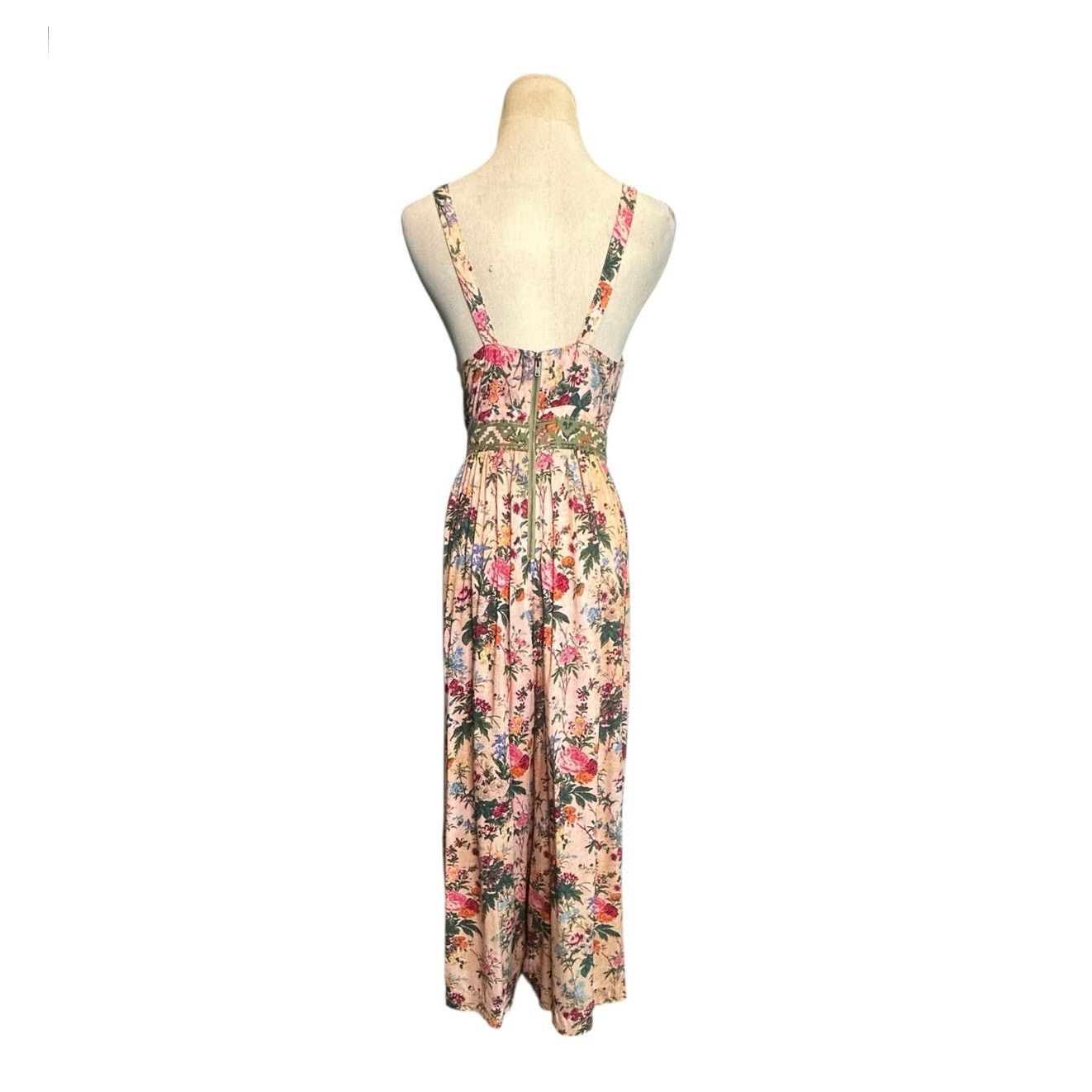 Anthropologie Tracy Reese beige pink floral cropped jumpsuit size 4 Size 27" / US 4 / IT 40 - 2 Thumbnail