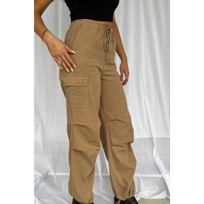 Bailey Rose washed cotton vintage style baggy beige cargo pants