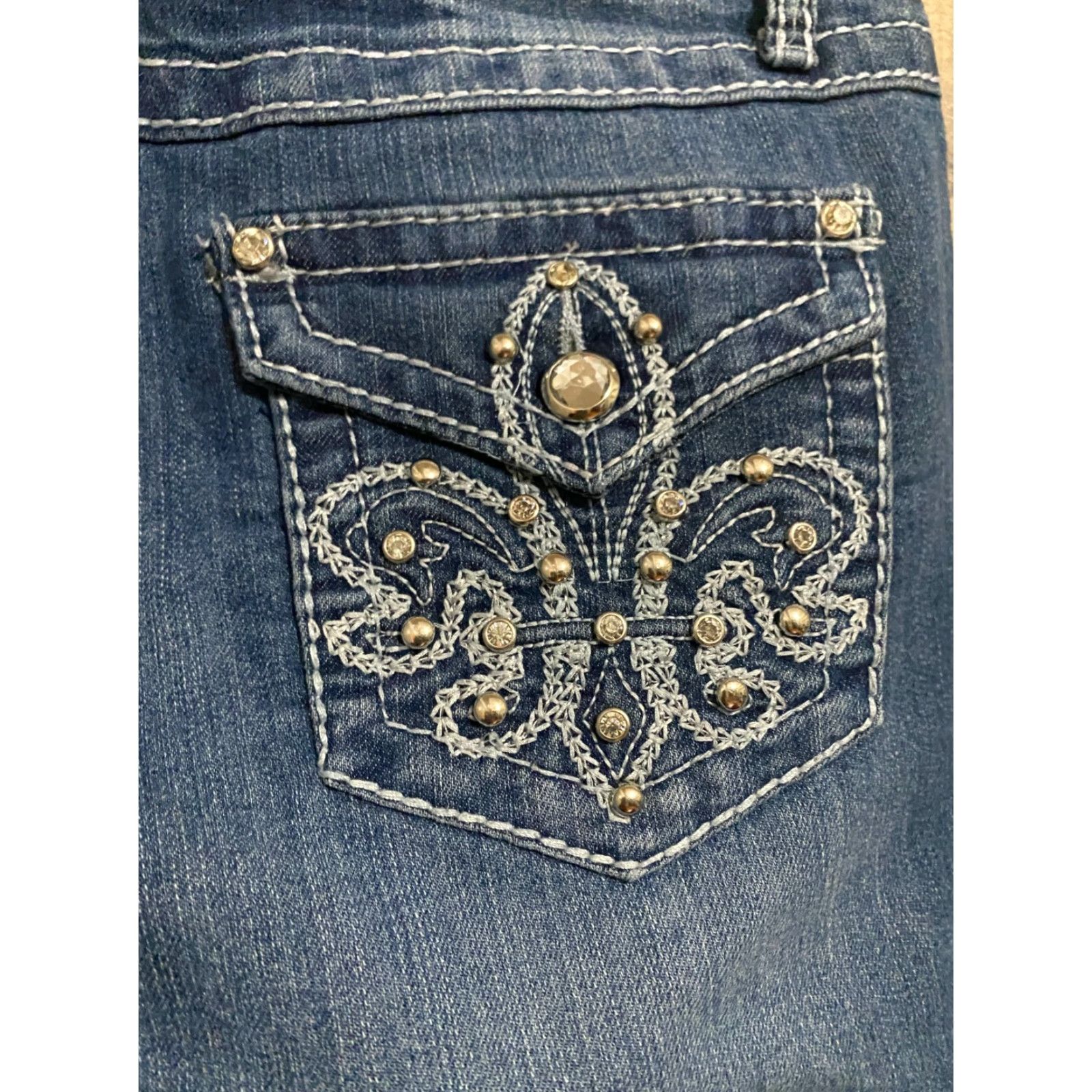 Vintage Earl Jean Womens Slim Boot Cut Jeans Embellished Flap Pockets Size 6 Size 28" / US 6 / IT 42 - 4 Thumbnail