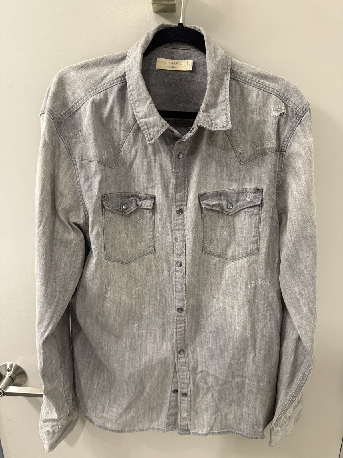 Allsaints All Saints Distressed Gray Denim Shirt Size US XL / EU 56 / 4 - 1 Thumbnail