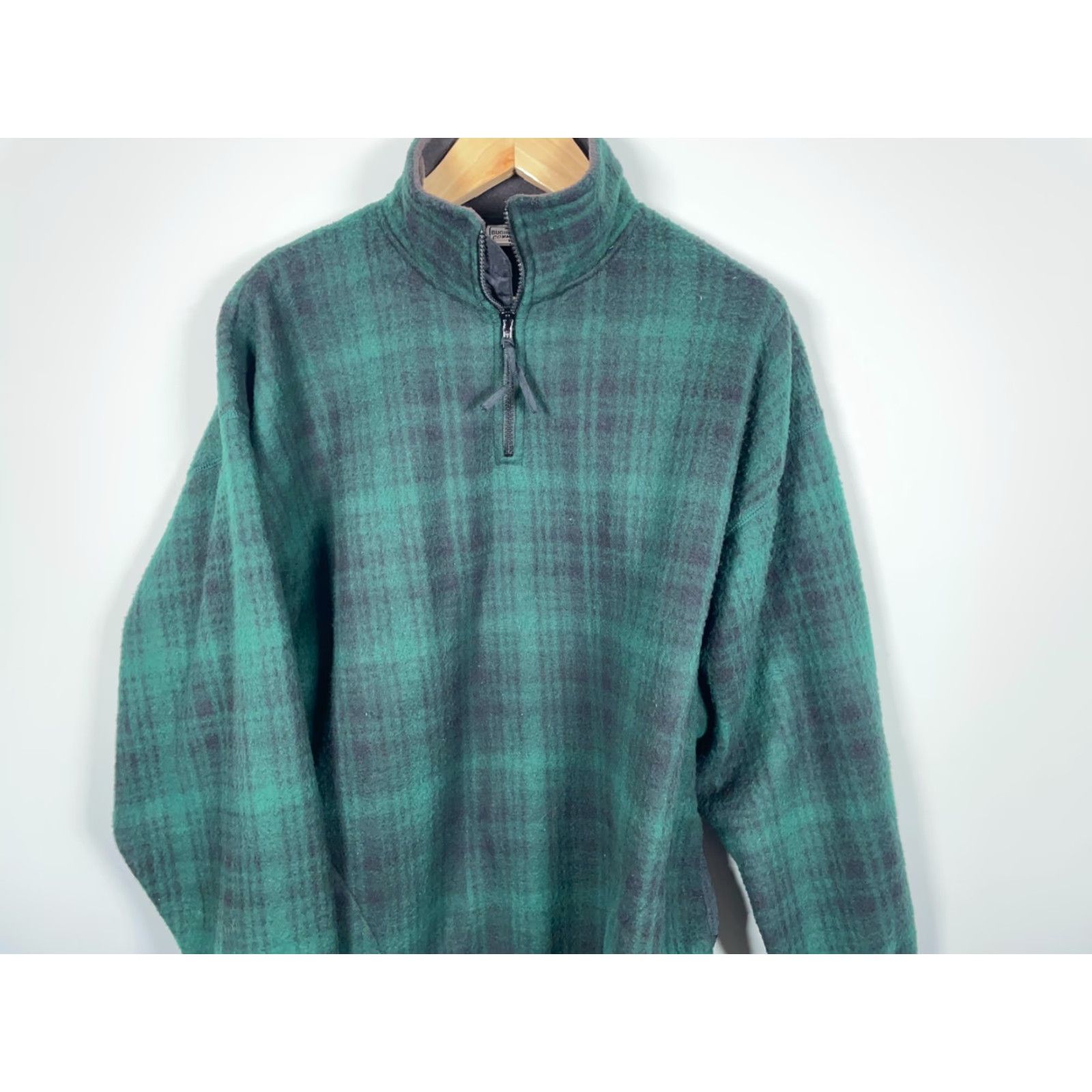Bugle Boy VINTAGE Bugle Boy 1/4 Zip Fleece Jacket Plaid Green Adult Large Oversized Unlined 90s Grunge Casual Mens Size US L / EU 52-54 / 3 - 4 Thumbnail