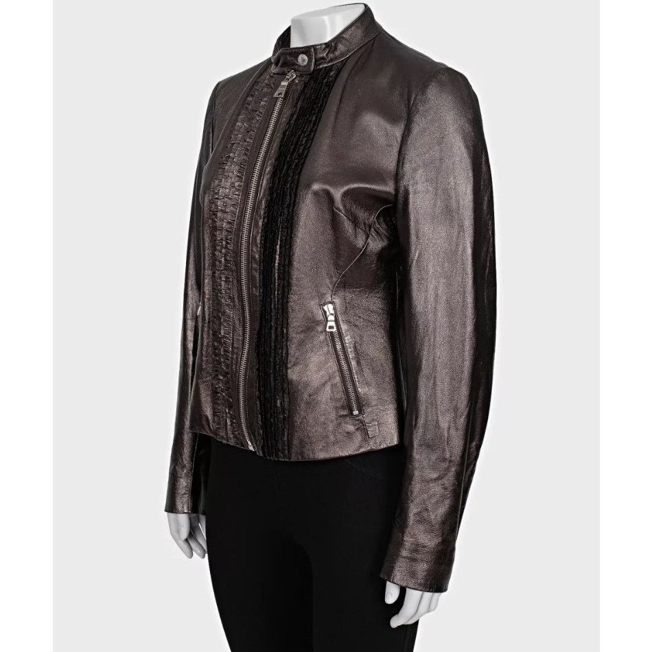Prada Prada Brown Leather Ruffle Jacket - Size XL (IT46) Size L / US 10 / IT 46 - 2 Thumbnail