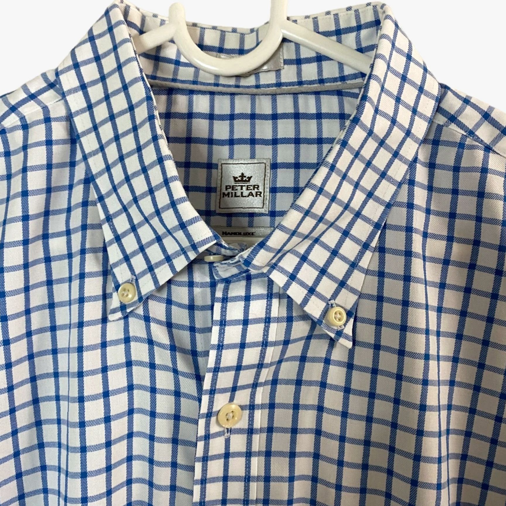 Peter Millar VINTAGE Peter Millar Nanoluxe Button-Down Shirt Mens Large Blue Check Long Sleeve Cotton Size US L / EU 52-54 / 3 - 5 Thumbnail