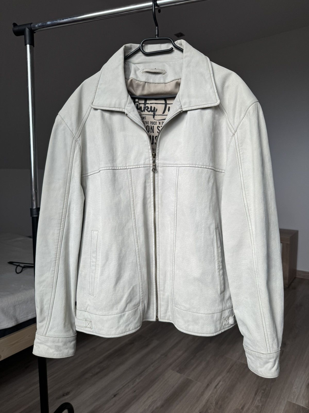 Genuine Leather × Vintage Vintage White Suede Leather Jacket XL Oversized Biker RARE Size US XL / EU 56 / 4 - 13 Thumbnail