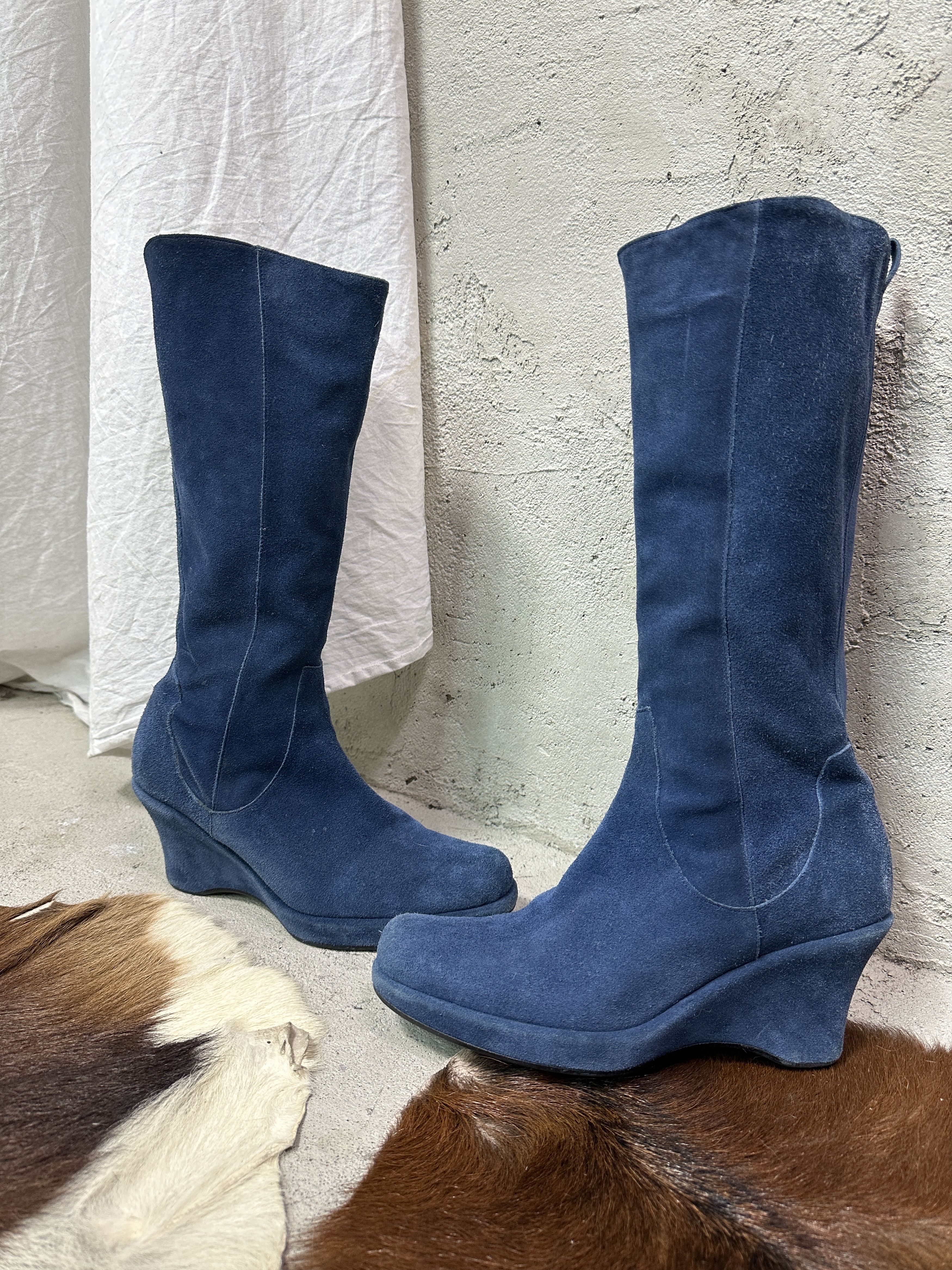 Vintage Vintage Leather Platform Wedge Suede Boots Y2K Size US 7 / IT 37 - 1 Thumbnail