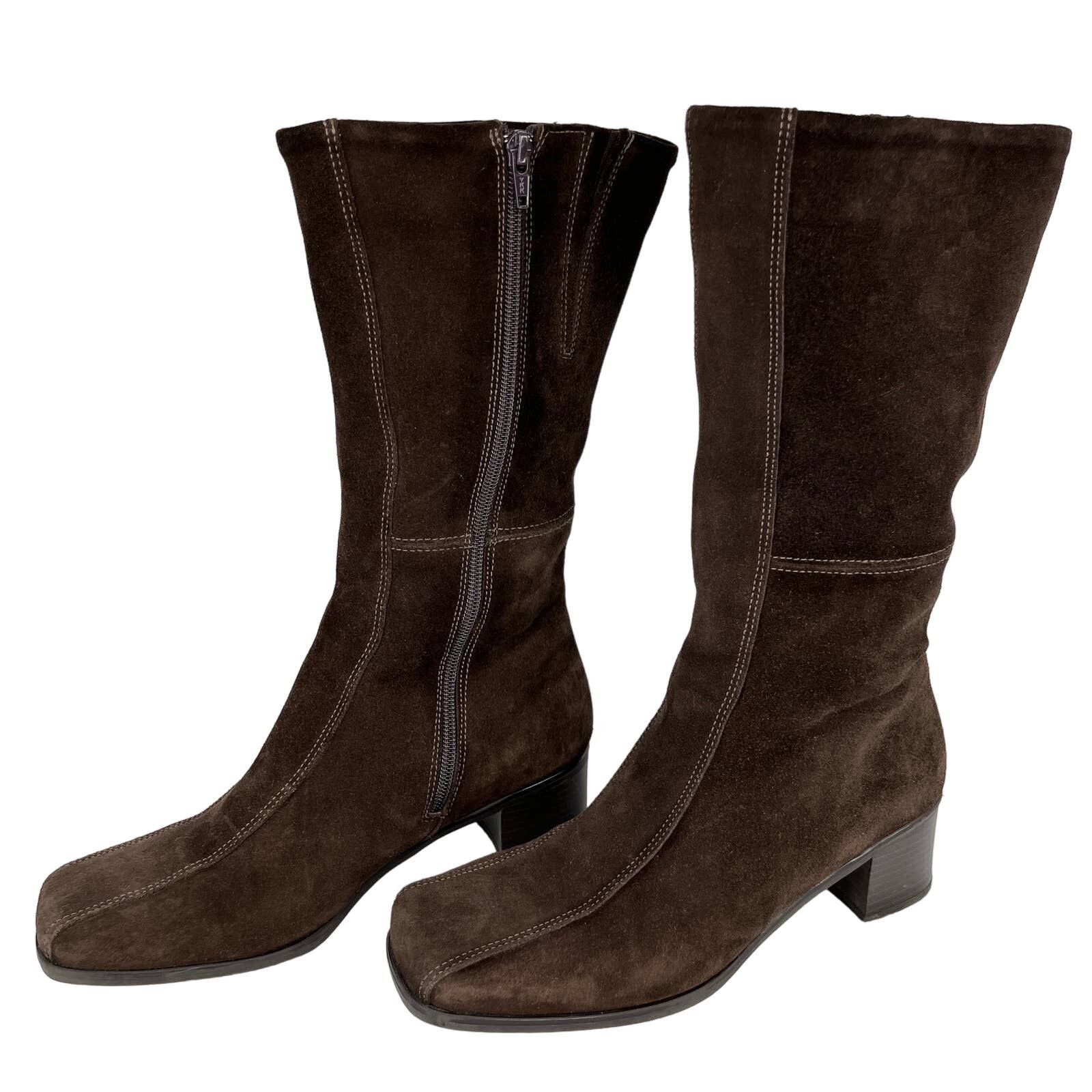 image of La Canadienne Boots Brown 9 Waterproof Suede 2" Heel Shoes Gusset, Women's