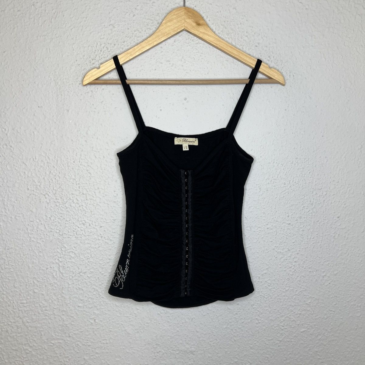 Blumarine × Designer × Japanese Brand Blumarine Crop Top Blouse Black Rhine Stone Logo Y2K Size S / US 4 / IT 40 - 3 Thumbnail